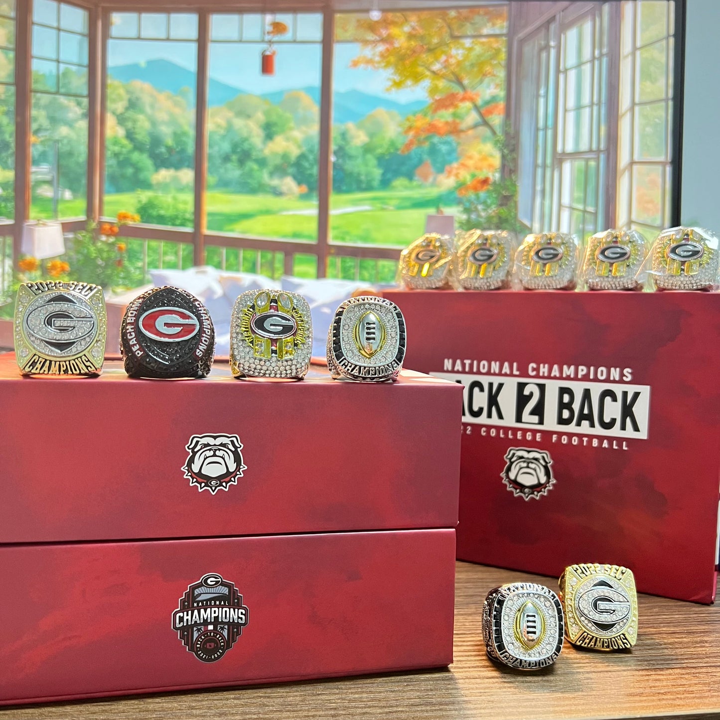2022/23 Georgia Bulldogs College National Champions & SEC & Peach Bow & CFP 4 Championship Rings Box NCAA
