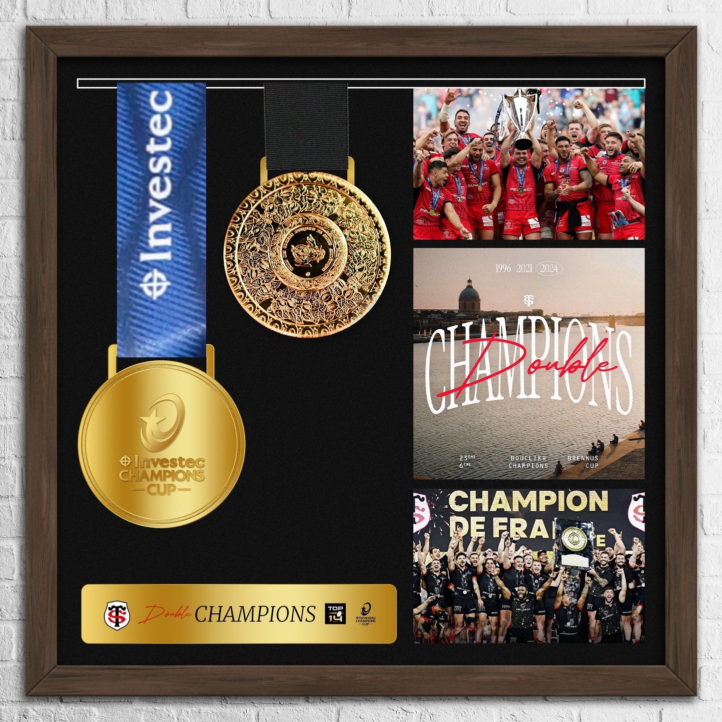 Stade Toulousain 2024 Top14 & European Rugby Champions Medals Frame