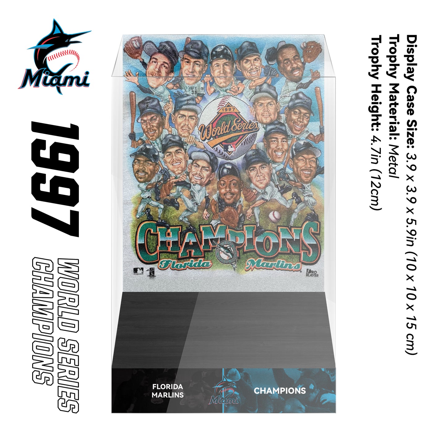 1997 Florida Marlins MLB World Series Championship Trophy Display Case