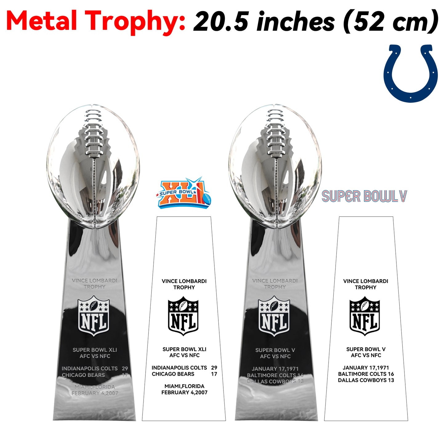 Indianapolis Colts 2 Super Bowl trophies