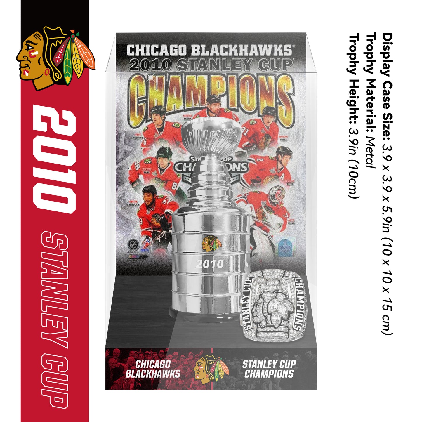 2010 Chicago Blackhawks Stanley Cup Final Championship Trophy and Ring Display Case