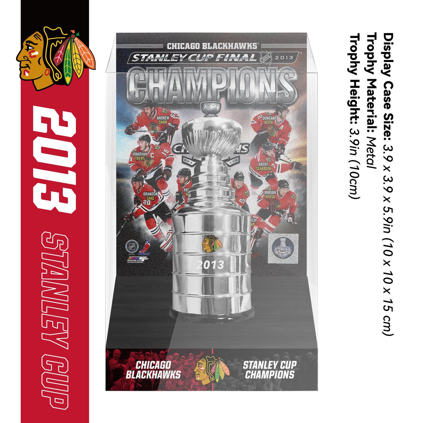 2013 Chicago Blackhawks Stanley Cup Final Championship Trophy and Ring Display Case
