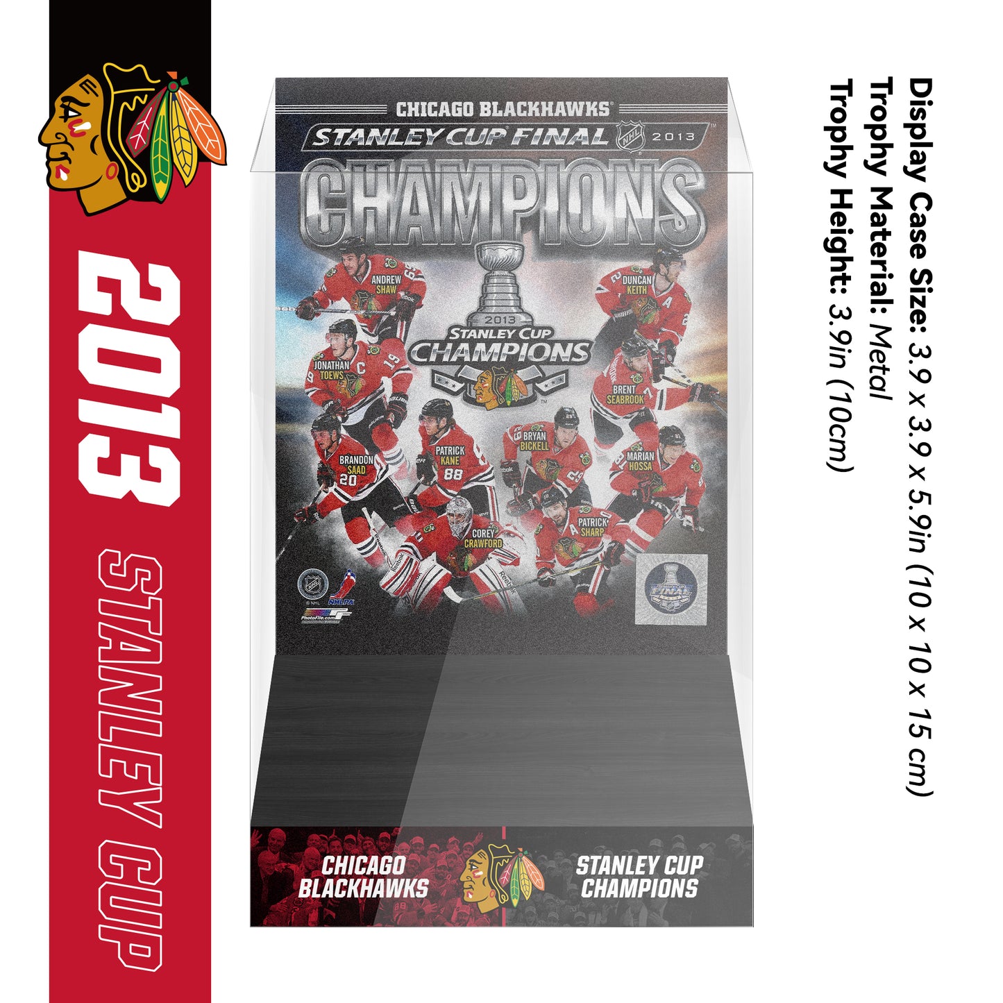 2013 Chicago Blackhawks Stanley Cup Final Championship Trophy and Ring Display Case