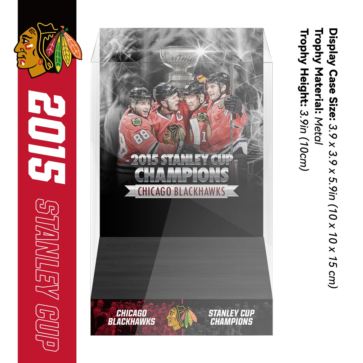 2015 Chicago Blackhawks Stanley Cup Final Championship Trophy and Ring Display Case