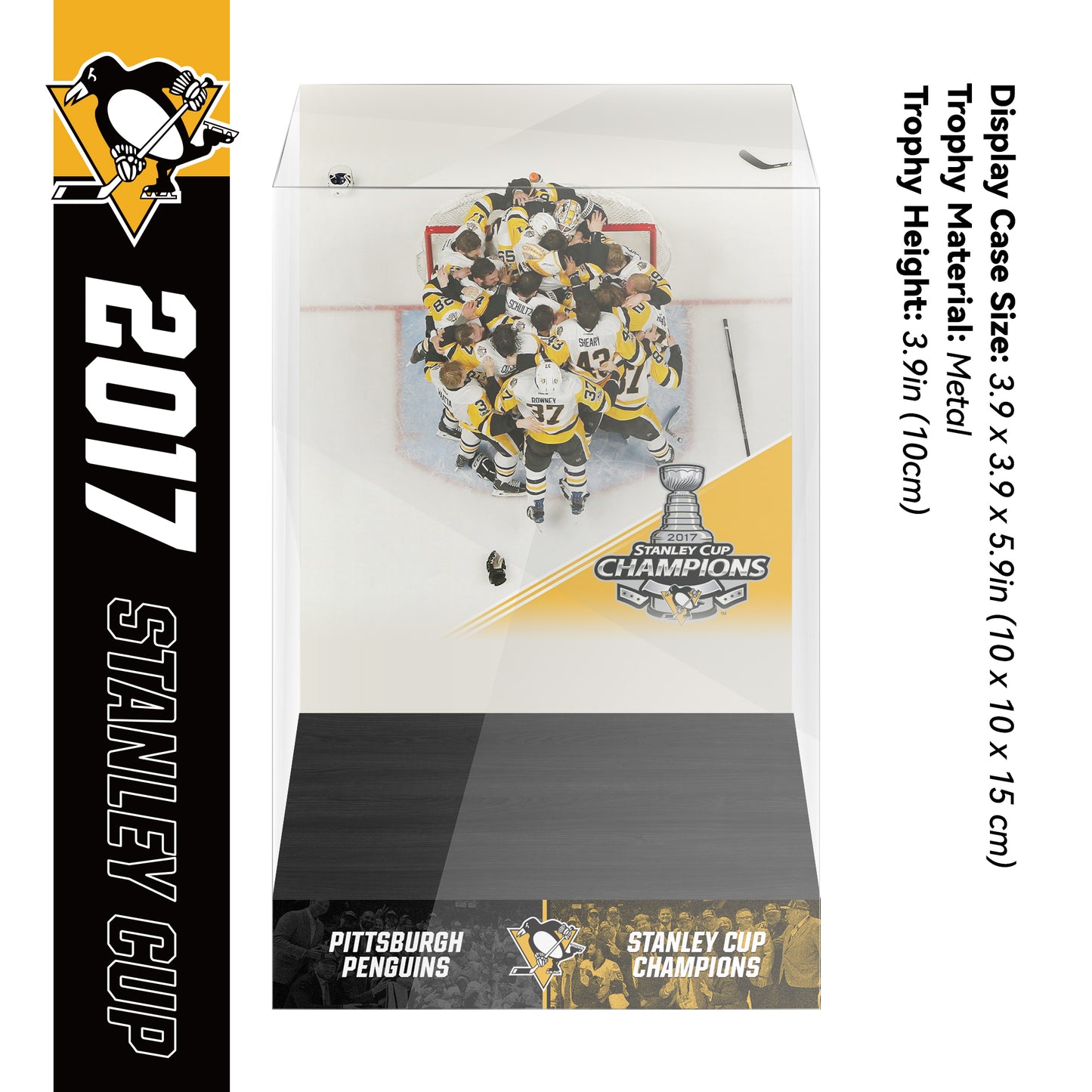 2017 Pittsburgh Penguins Stanley Cup Final Championship Trophy and Ring Display Case