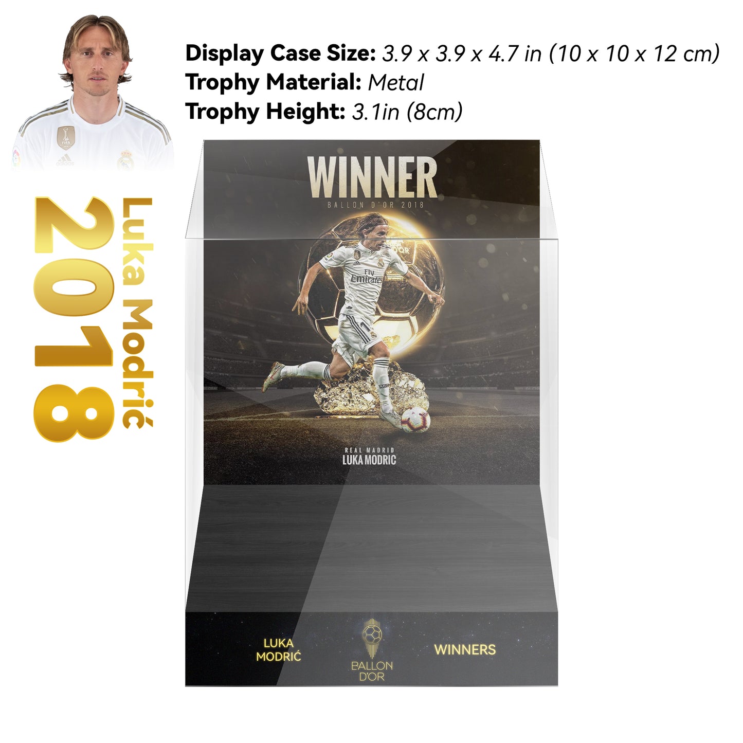 2018 LUKA MODRIC Ballon d'Or Trophy Display Case