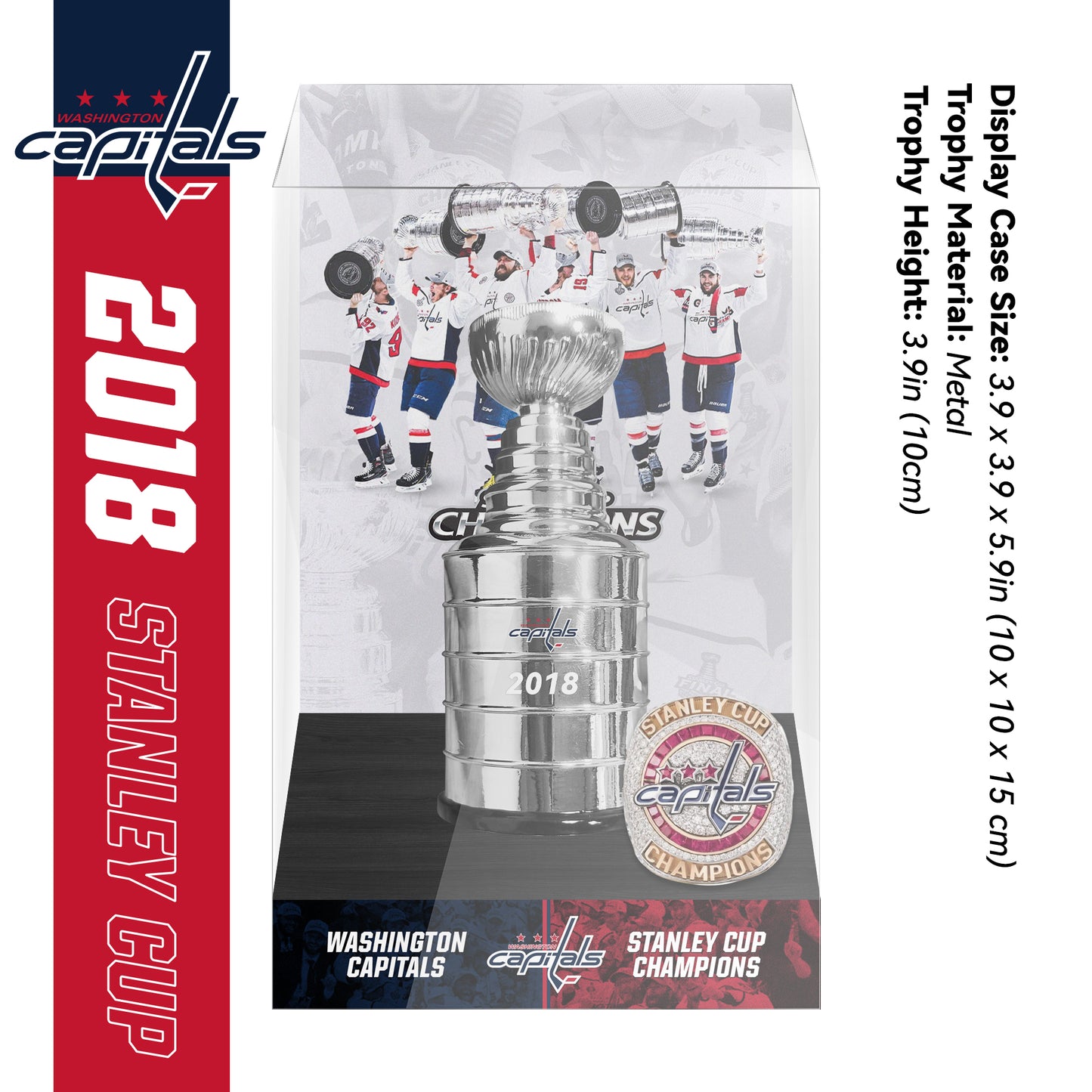2018 Washington Capitals Stanley Cup Final Championship Trophy and Ring Display Case