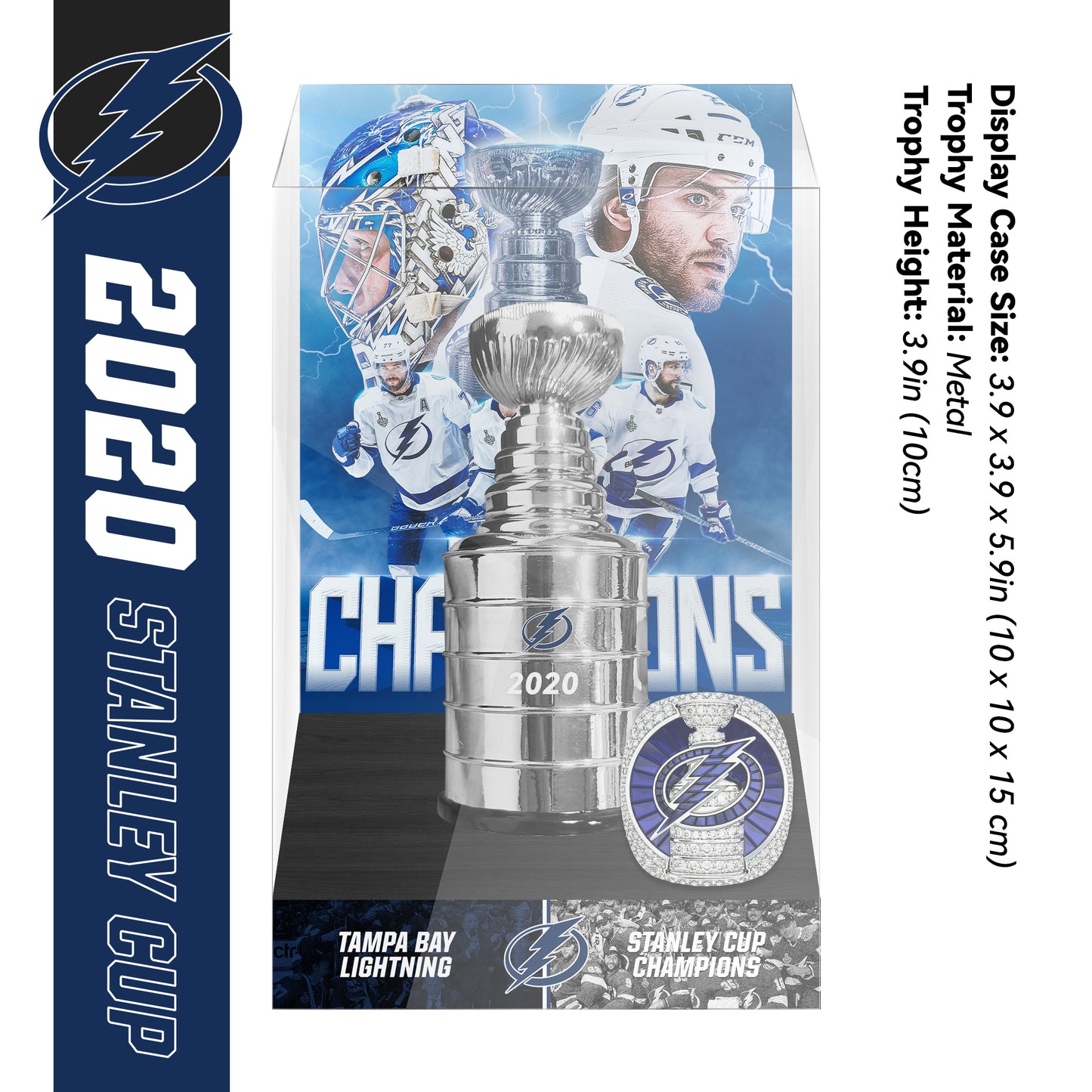 2020 Tampa Bay Lightning Stanley Cup Final Championship Trophy and Ring Display Case