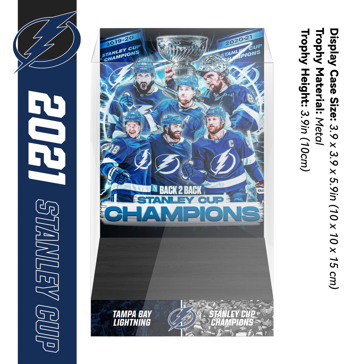 2021 Tampa Bay Lightning Stanley Cup Final Championship Trophy and Ring Display Case