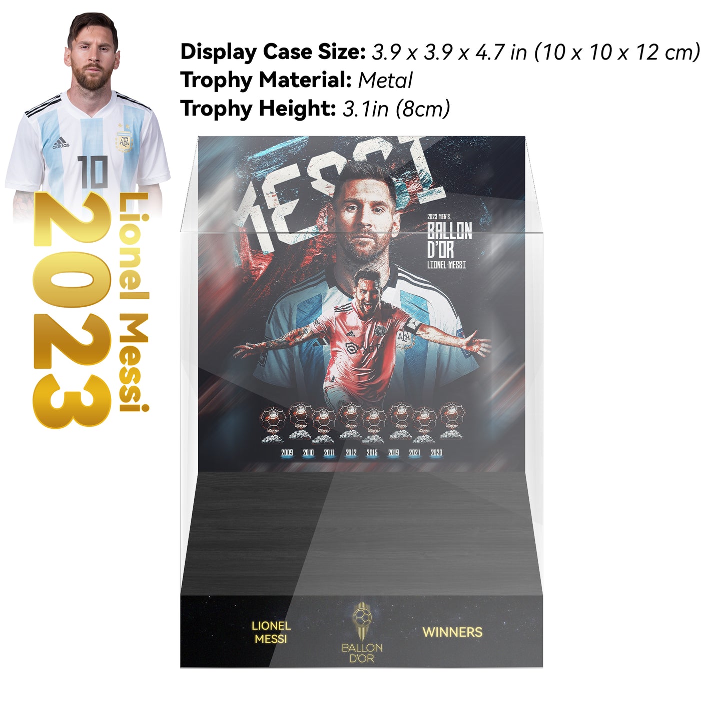 2023 LIONEL MESSI Ballon d'Or Trophy Display Case