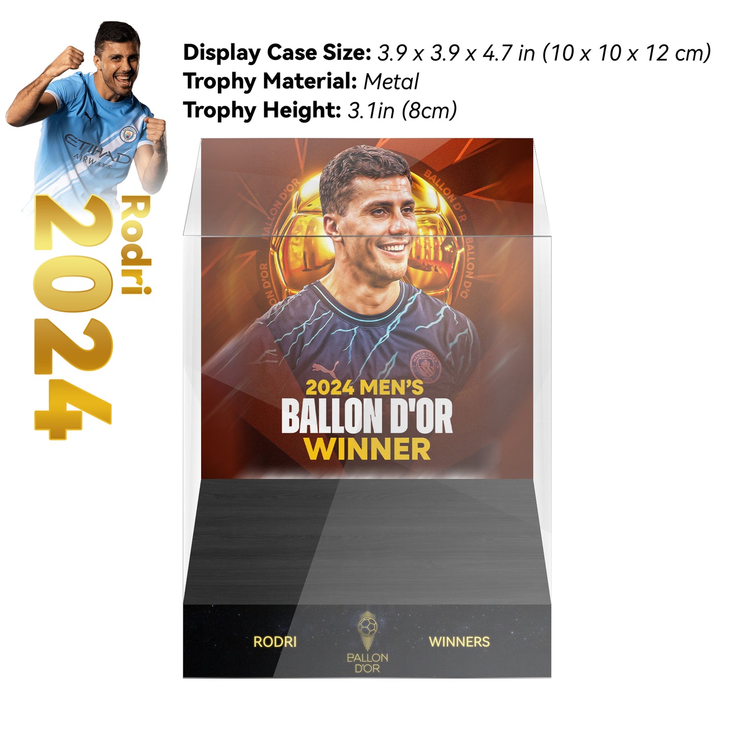 2024 RODRI Ballon d'Or Trophy Display Case