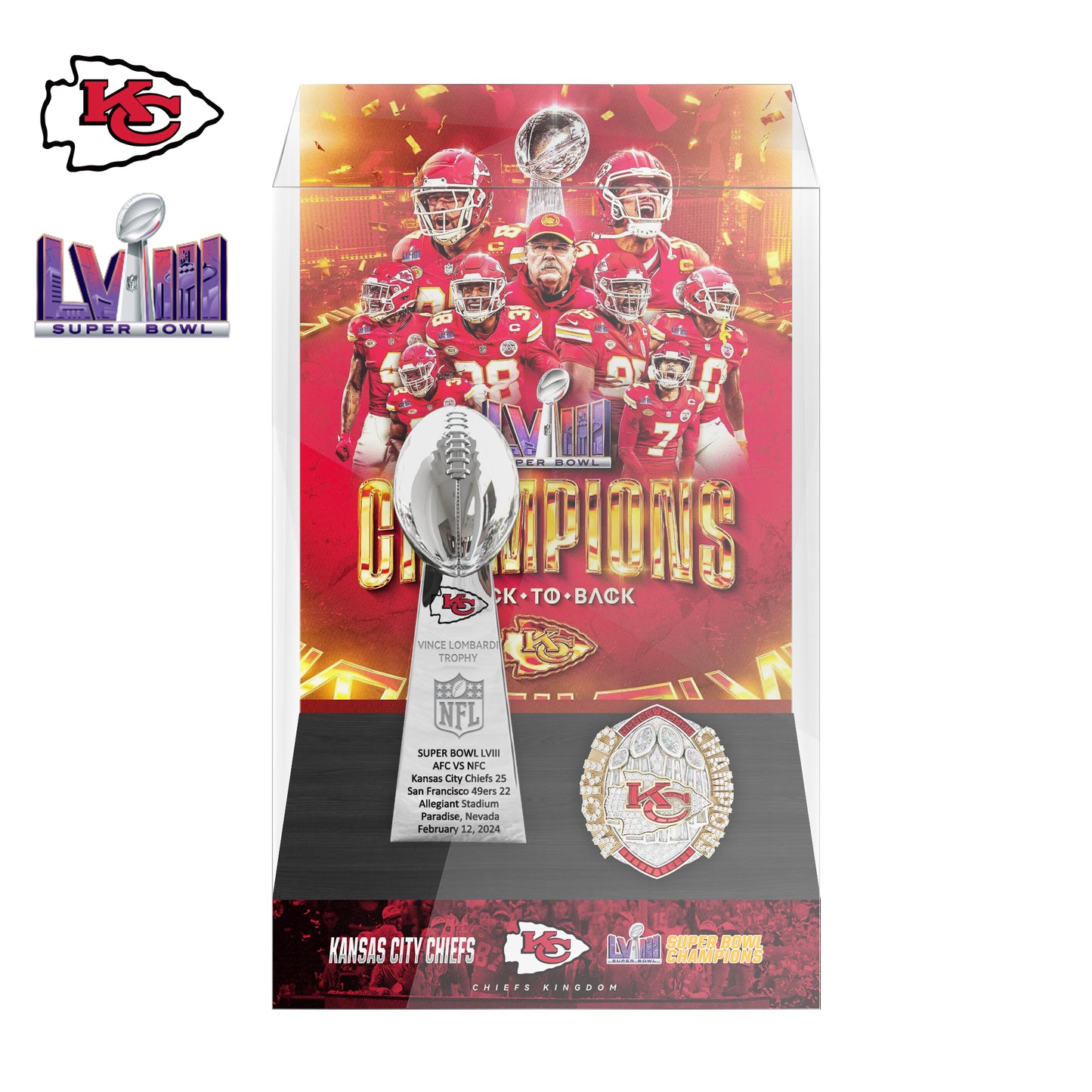 2024 Kansas City Chiefs Super Bowl LVIII Championship Trophy Display Case