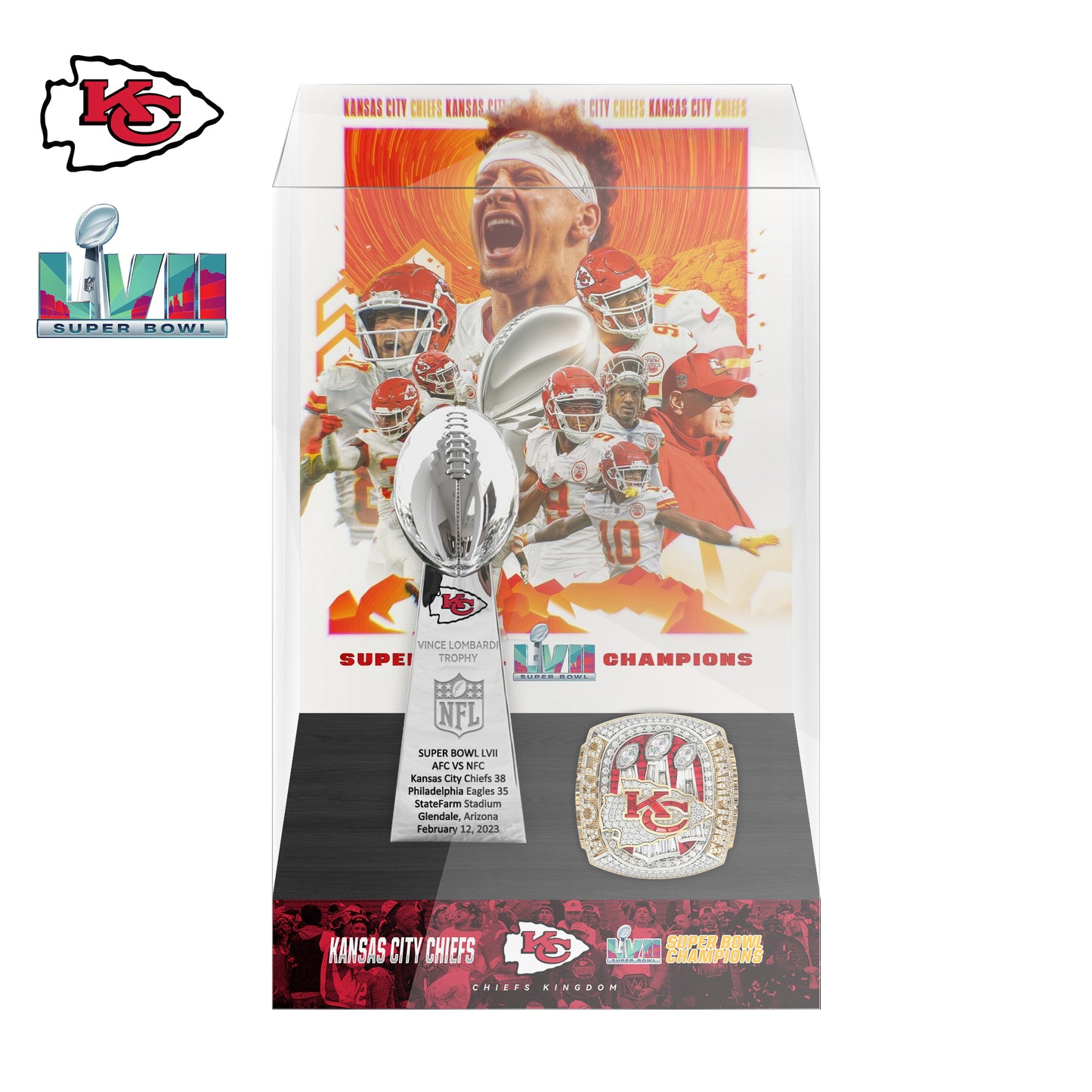 2023 Kansas City Chiefs Super Bowl LVII Championship Trophy Display Case