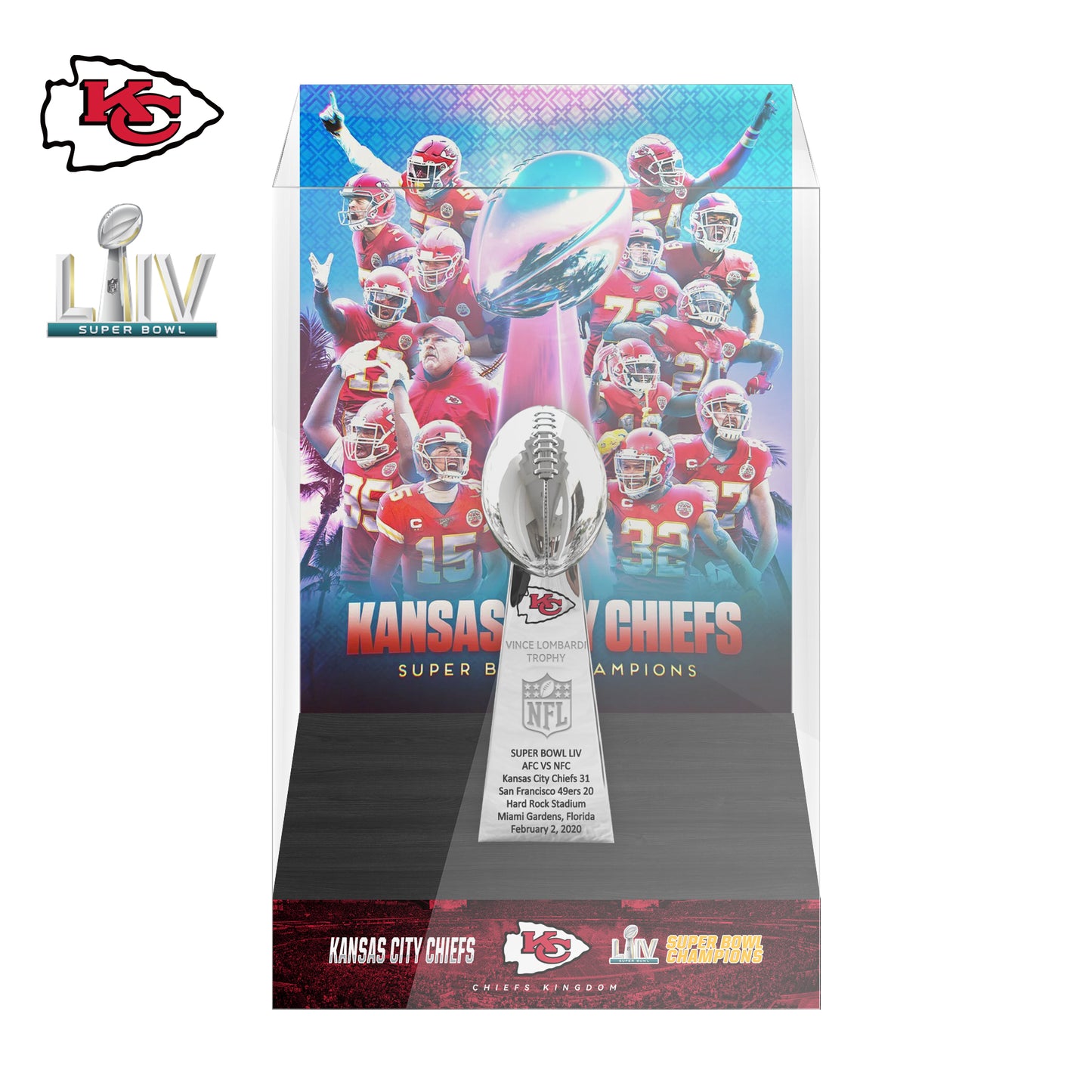 2020 Kansas City Chiefs Super Bowl LIV Championship Trophy Display Case