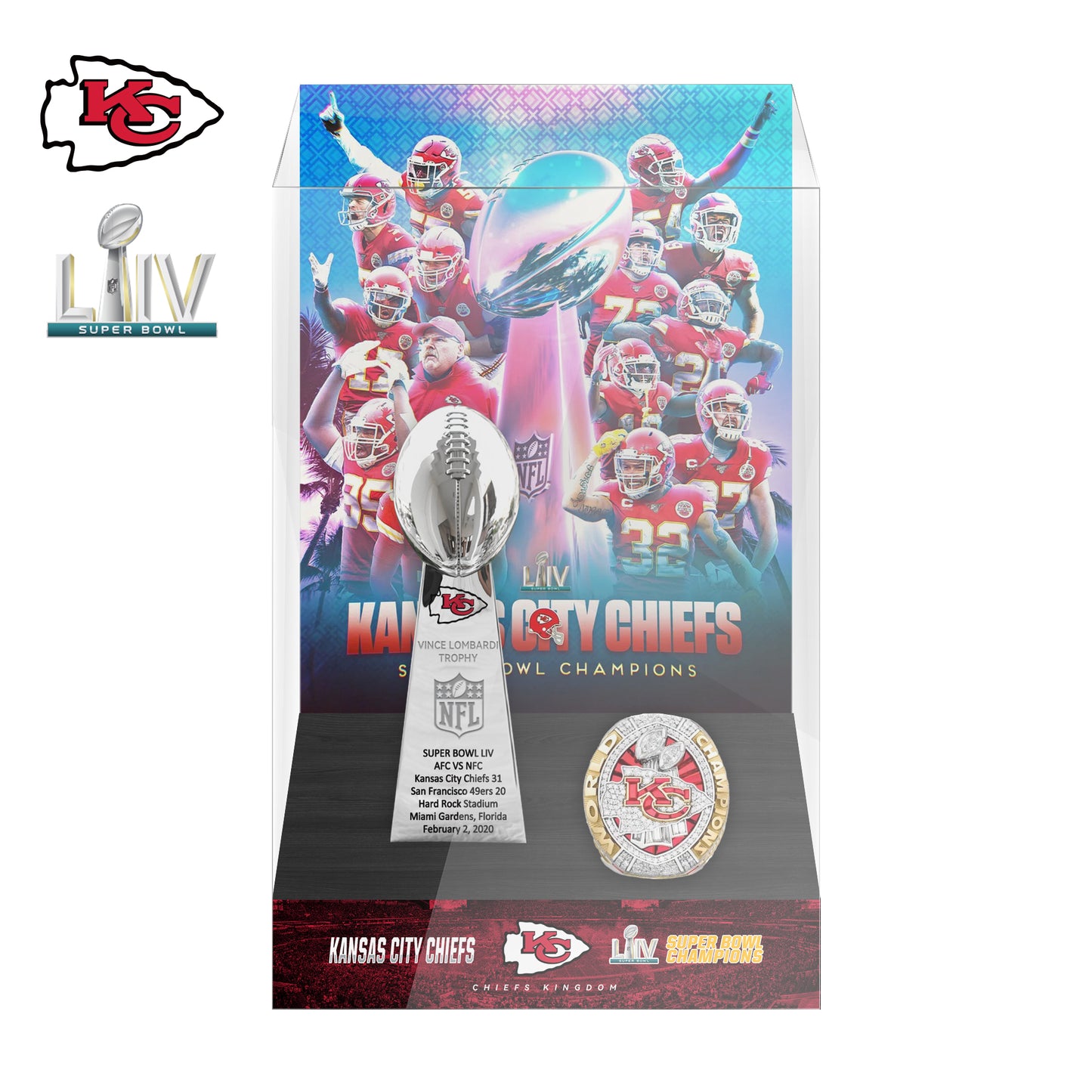 2020 Kansas City Chiefs Super Bowl LIV Championship Trophy Display Case