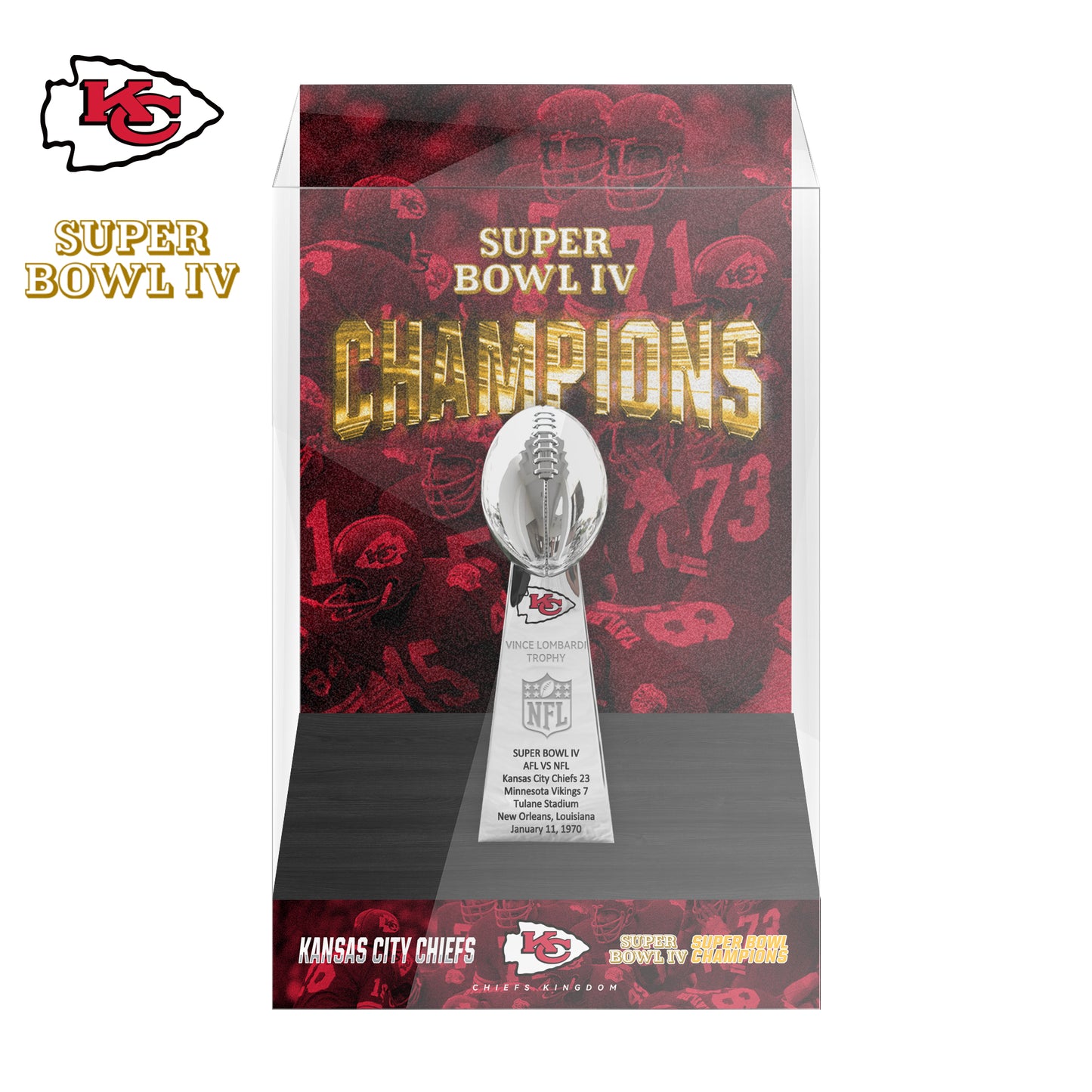 1970 Kansas City Chiefs Super Bowl IV Championship Trophy Display Case