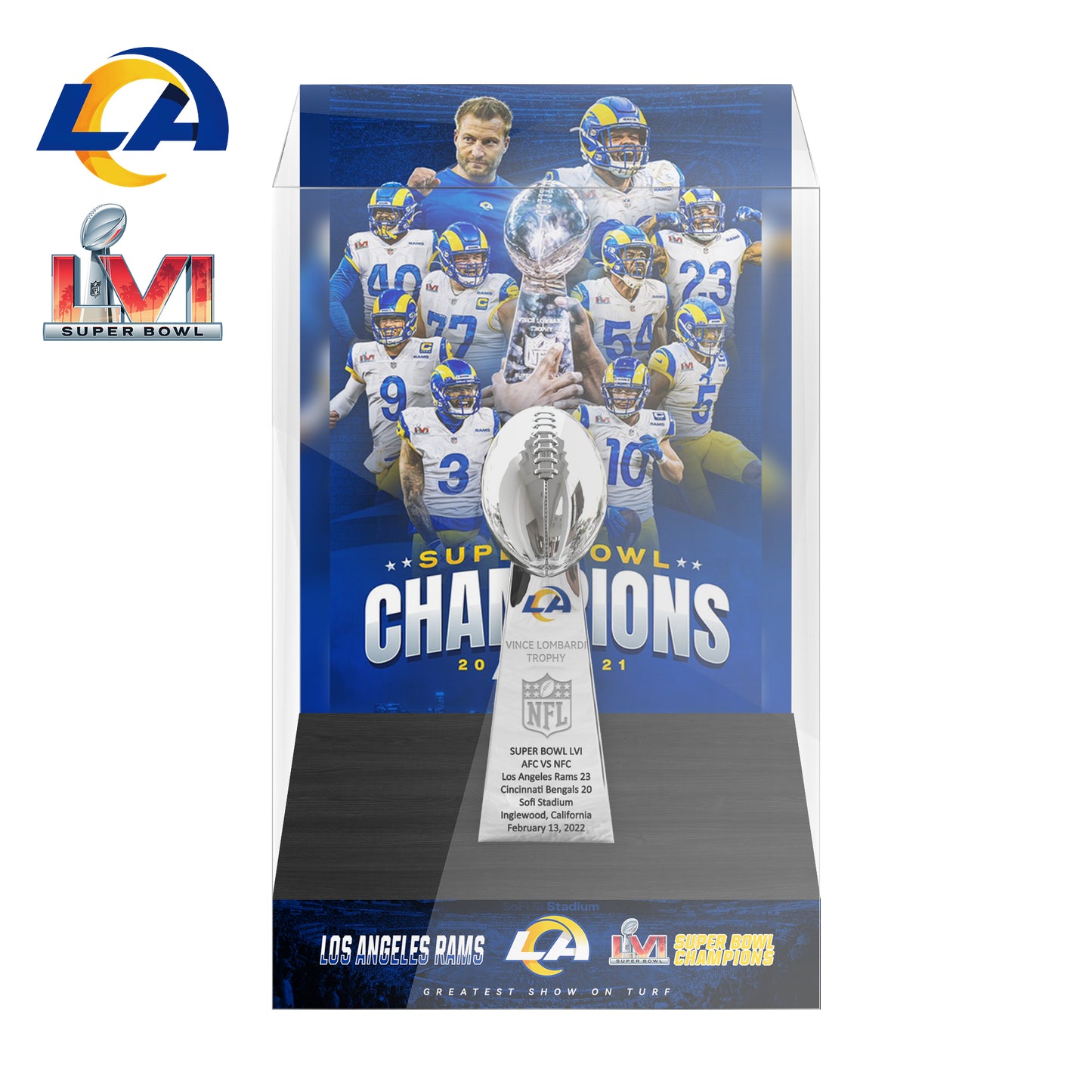 2022 Los Angles Rams Super Bowl LVI Championship Trophy Display Case