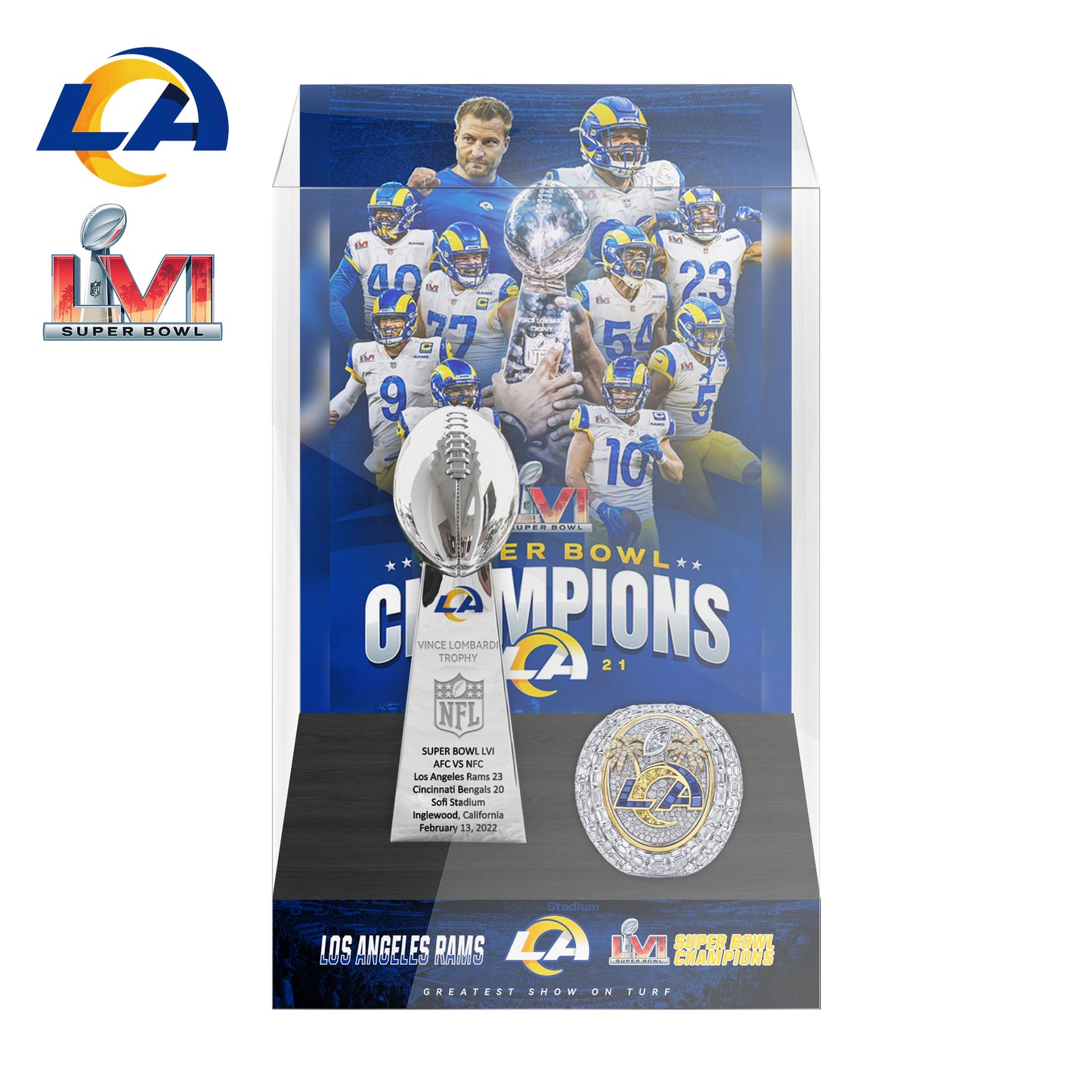 2022 Los Angles Rams Super Bowl LVI Championship Trophy Display Case