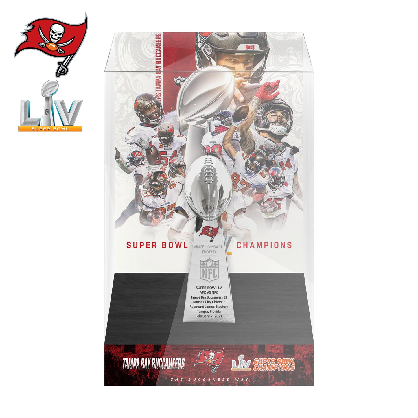 2021 Tampa Bay Buccaneers Super Bowl LV Championship Trophy Display Case
