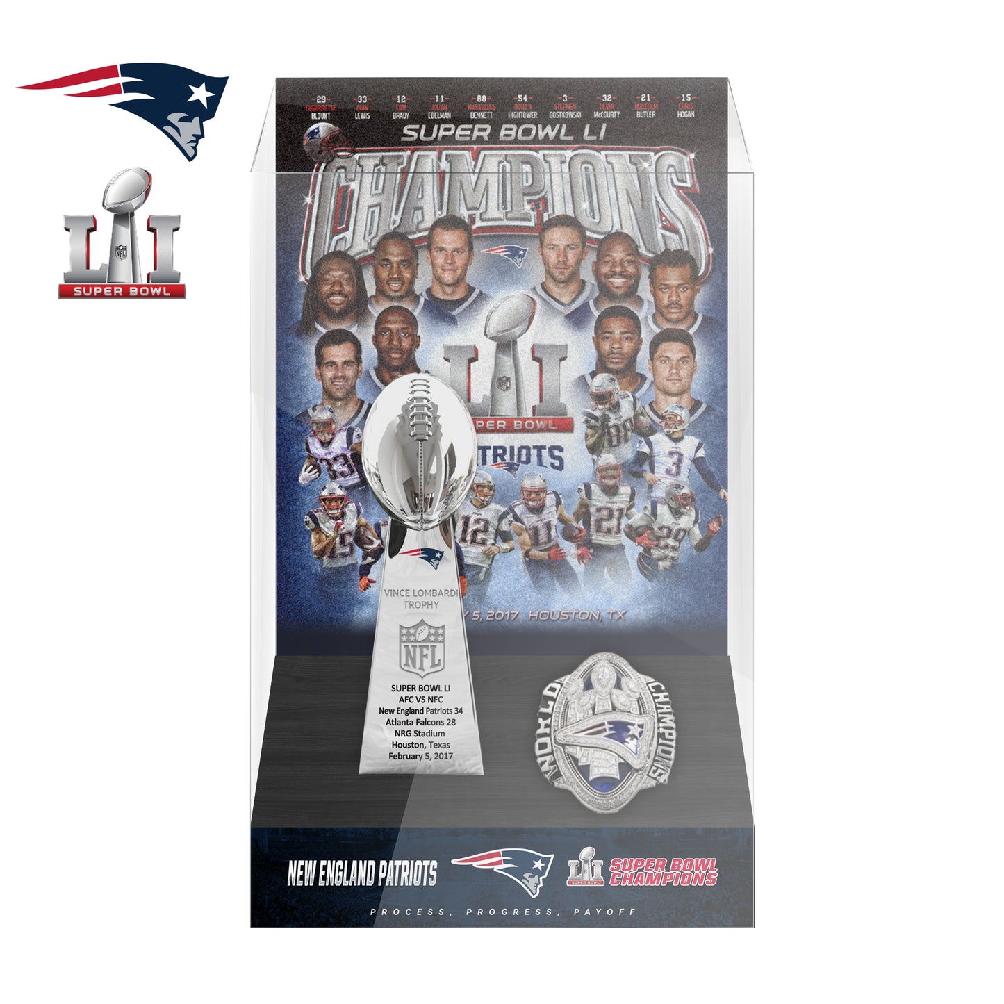 2017 New England Patriots Super Bowl LI Championship Trophy Display Case