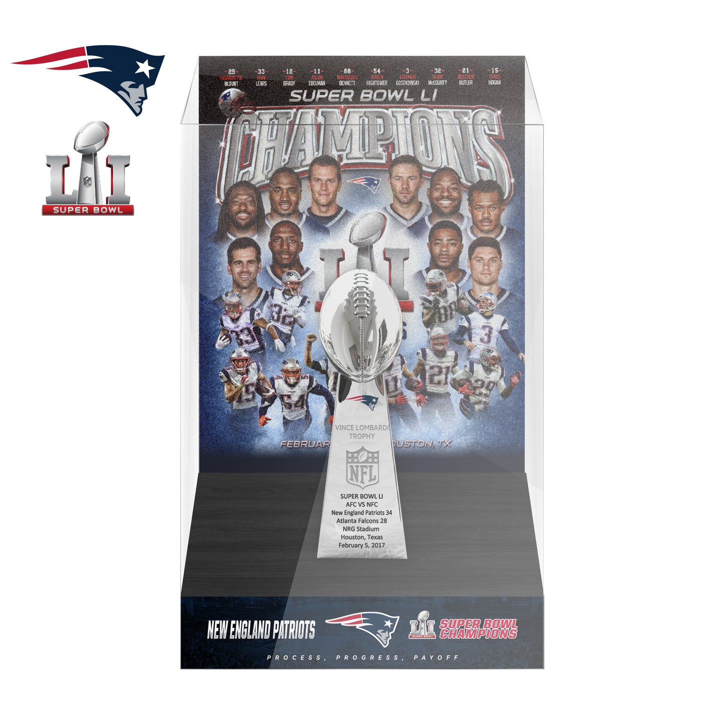 2017 New England Patriots Super Bowl LI Championship Trophy Display Case