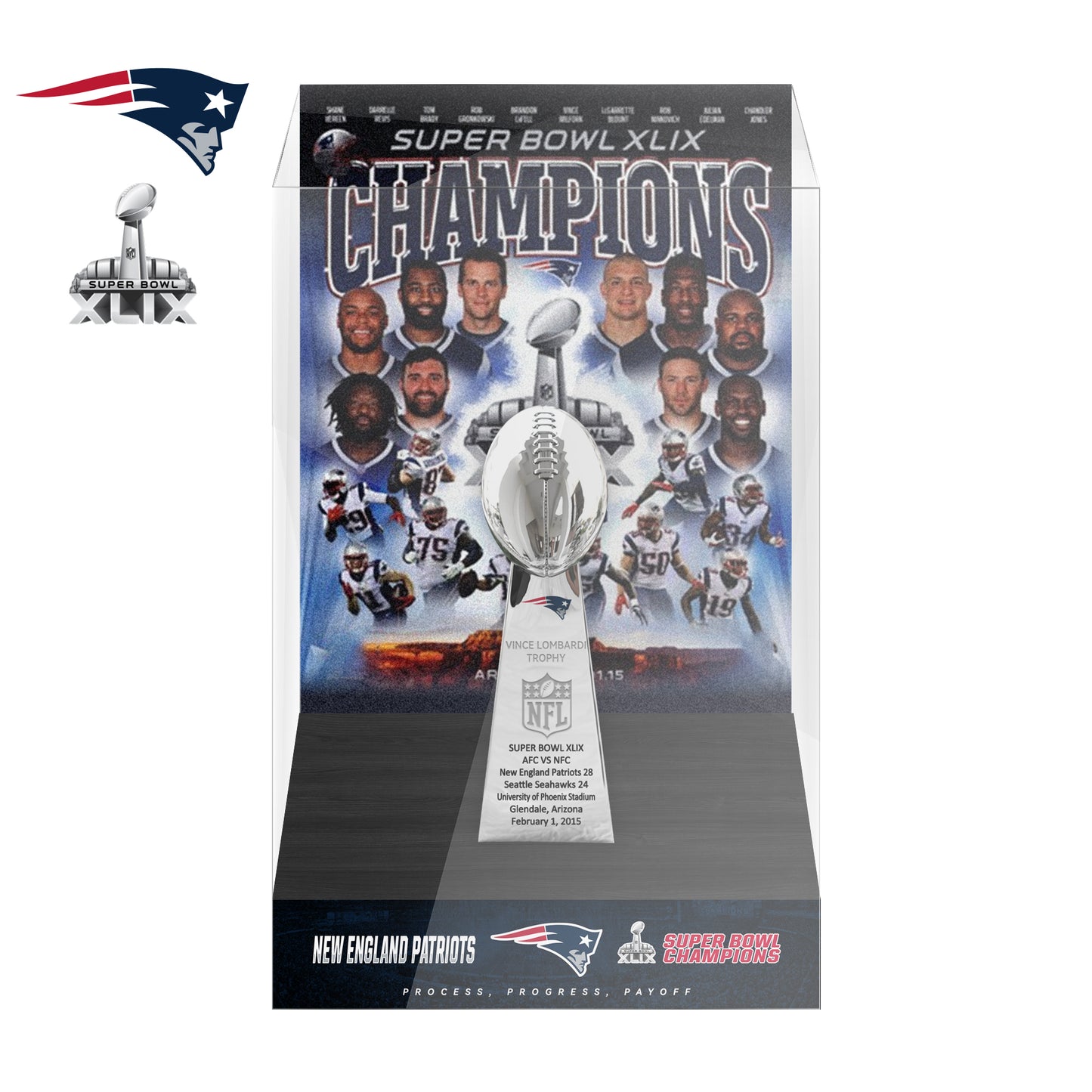 2015 New England Patriots Super Bowl XLIX Championship Trophy Display Case