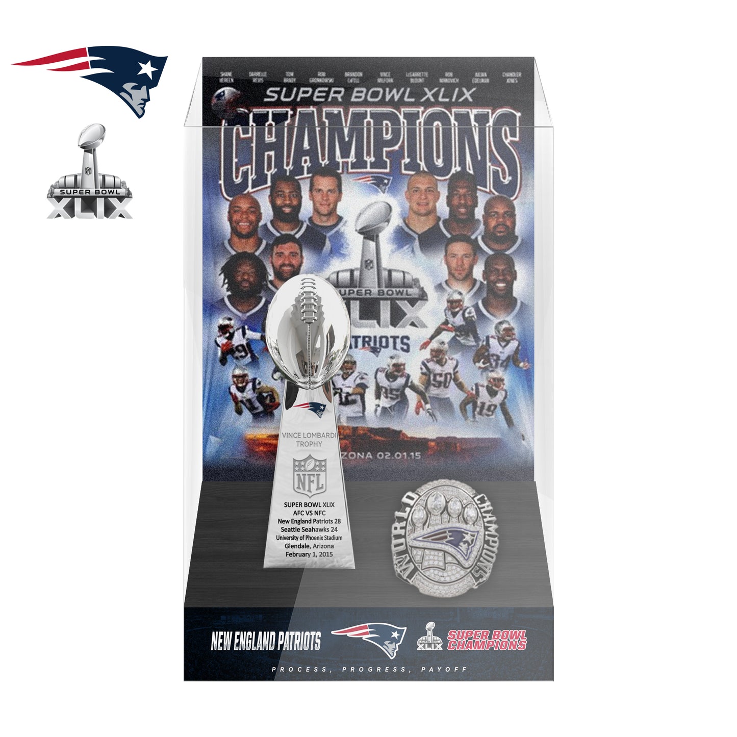 2015 New England Patriots Super Bowl XLIX Championship Trophy Display Case