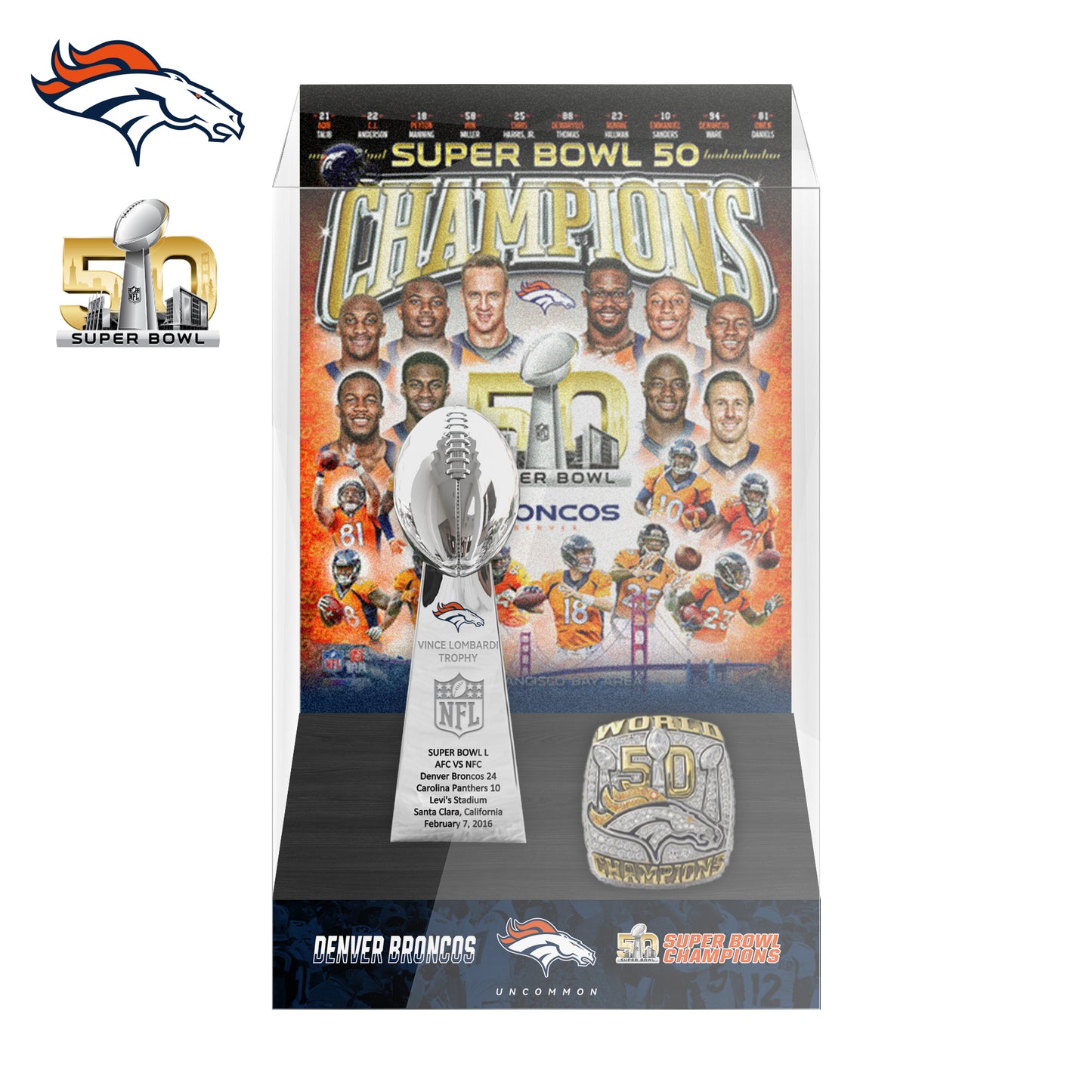 2016 Denver Broncos Super Bowl 50 Championship Trophy Display Case