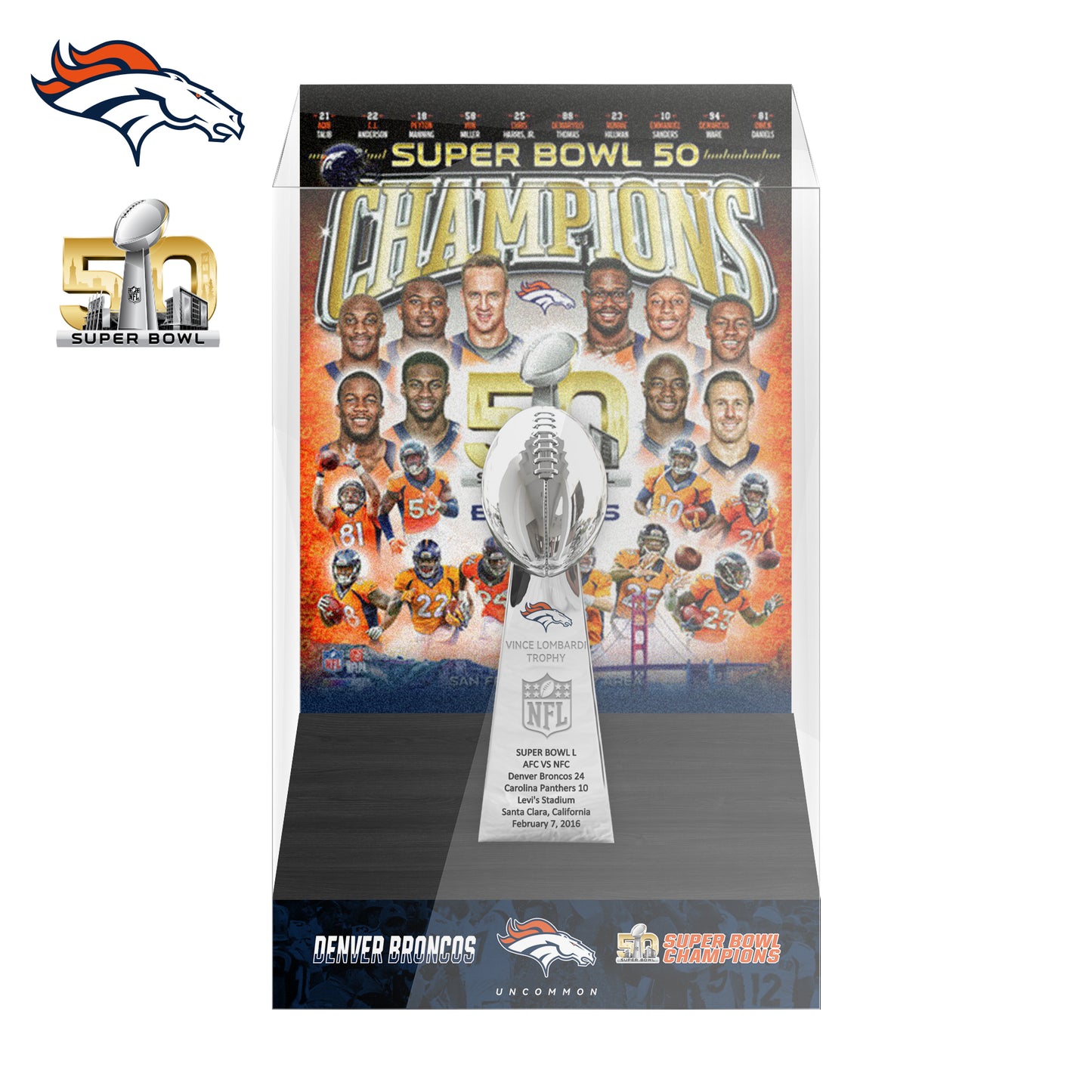 2016 Denver Broncos Super Bowl 50 Championship Trophy Display Case