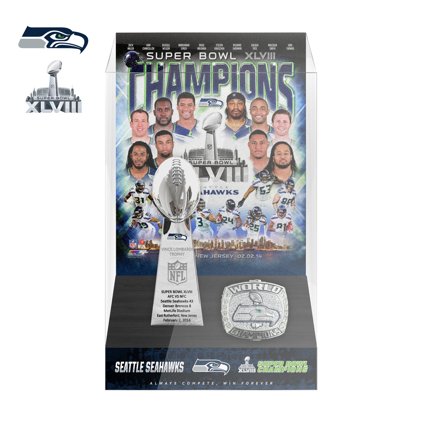 2014 Seattle Seahawks Super Bowl XLVIII Championship Trophy Display Case