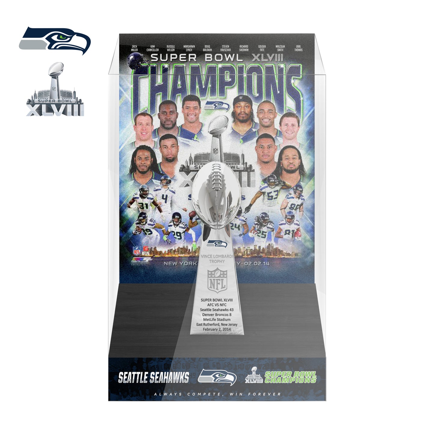 2014 Seattle Seahawks Super Bowl XLVIII Championship Trophy Display Case
