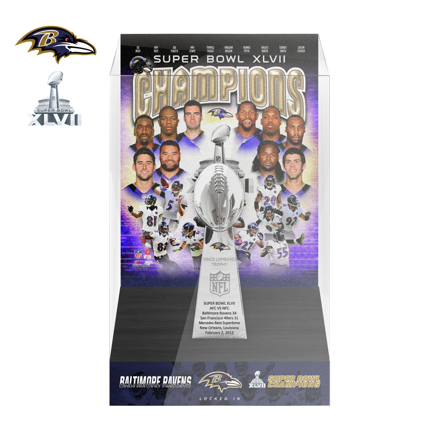 2013 Baltimore Ravens Super Bowl XLVII Championship Trophy Display Case
