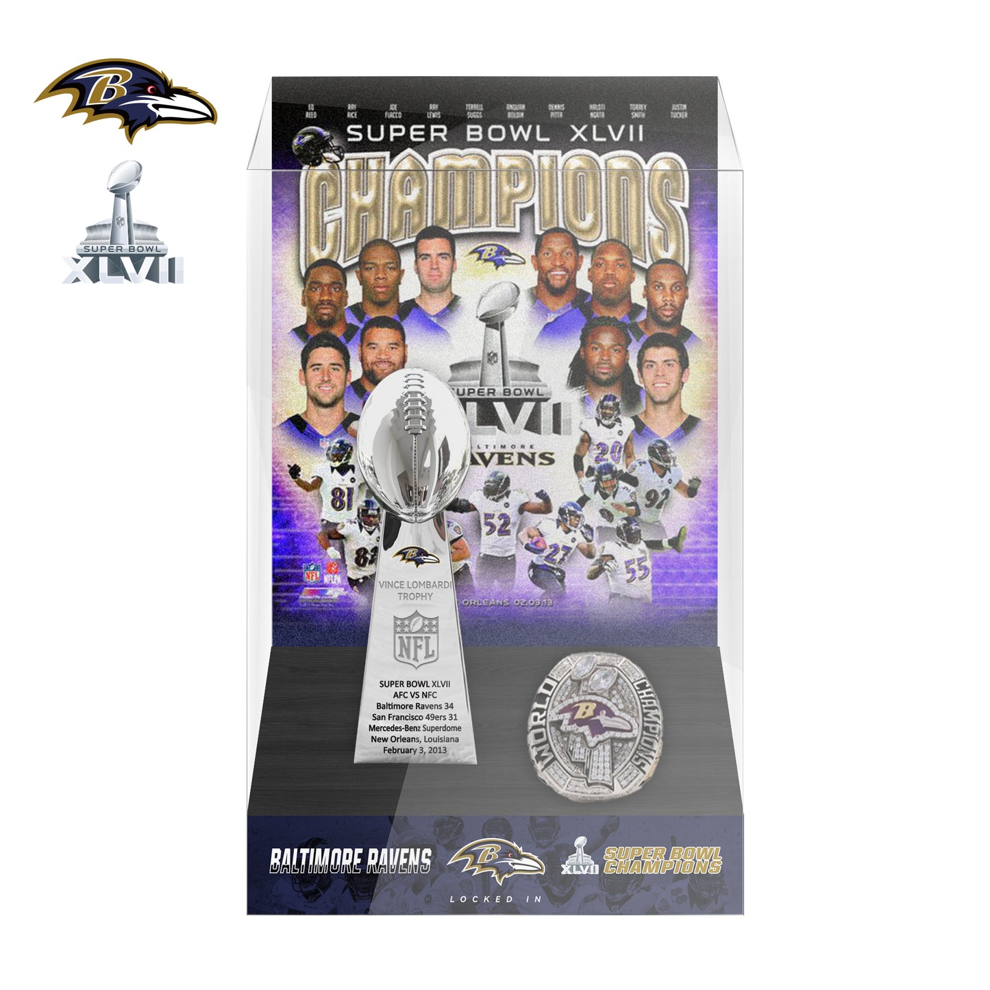 2013 Baltimore Ravens Super Bowl XLVII Championship Trophy Display Case