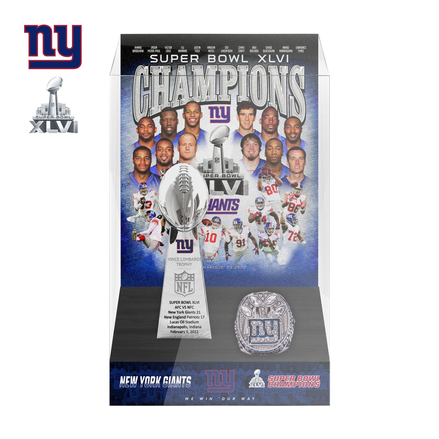 2012 New York Giants Super Bowl XLVI Championship Trophy Display Case