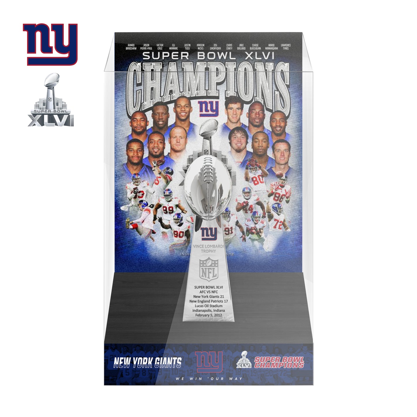2012 New York Giants Super Bowl XLVI Championship Trophy Display Case