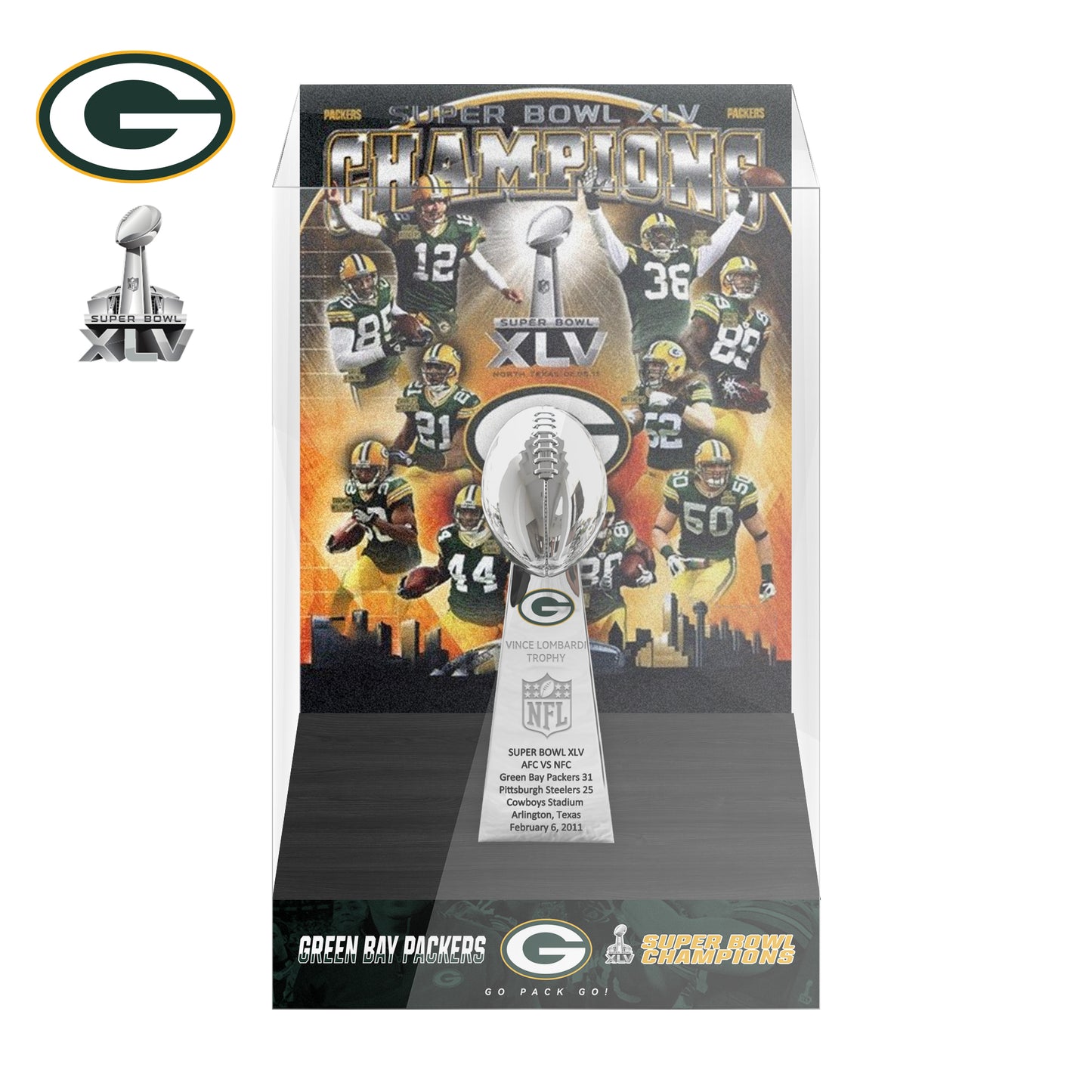 2011 Green Bay Packers Super Bowl XLV Championship Trophy Display Case