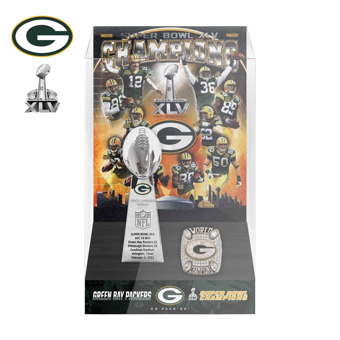 2011 Green Bay Packers Super Bowl XLV Championship Trophy Display Case