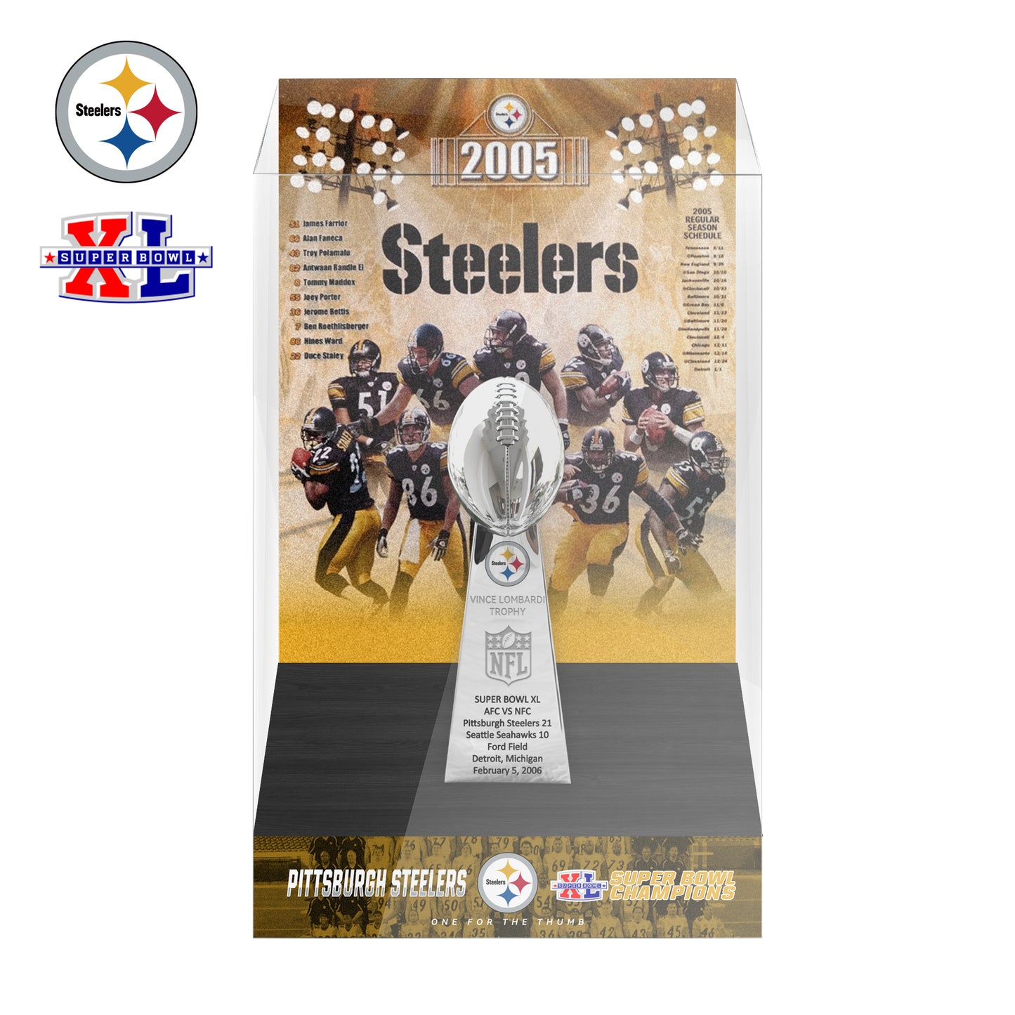2006 Pittsburgh Steelers Super Bowl XL Championship Trophy Display Case
