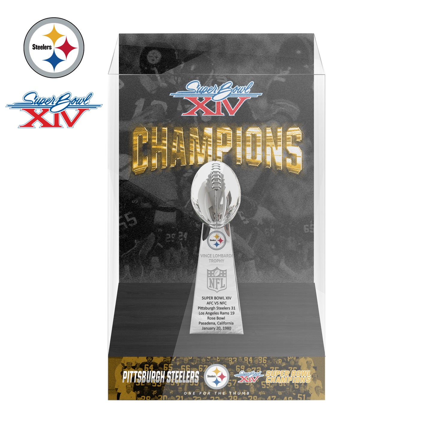 1980 Pittsburgh Steelers Super Bowl XIV Championship Trophy Display Case