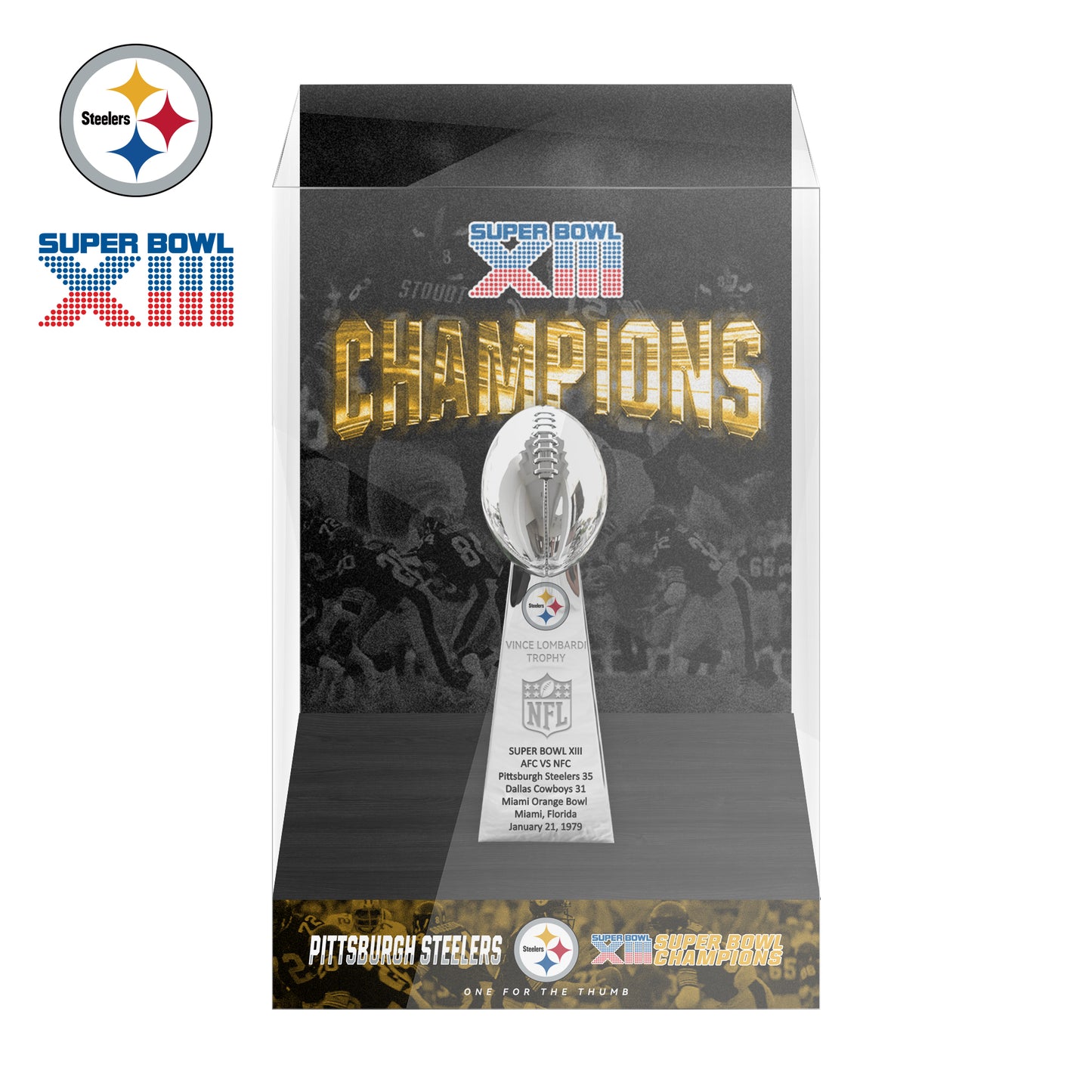 1979 Pittsburgh Steelers Super Bowl XIII Championship Trophy Display Case