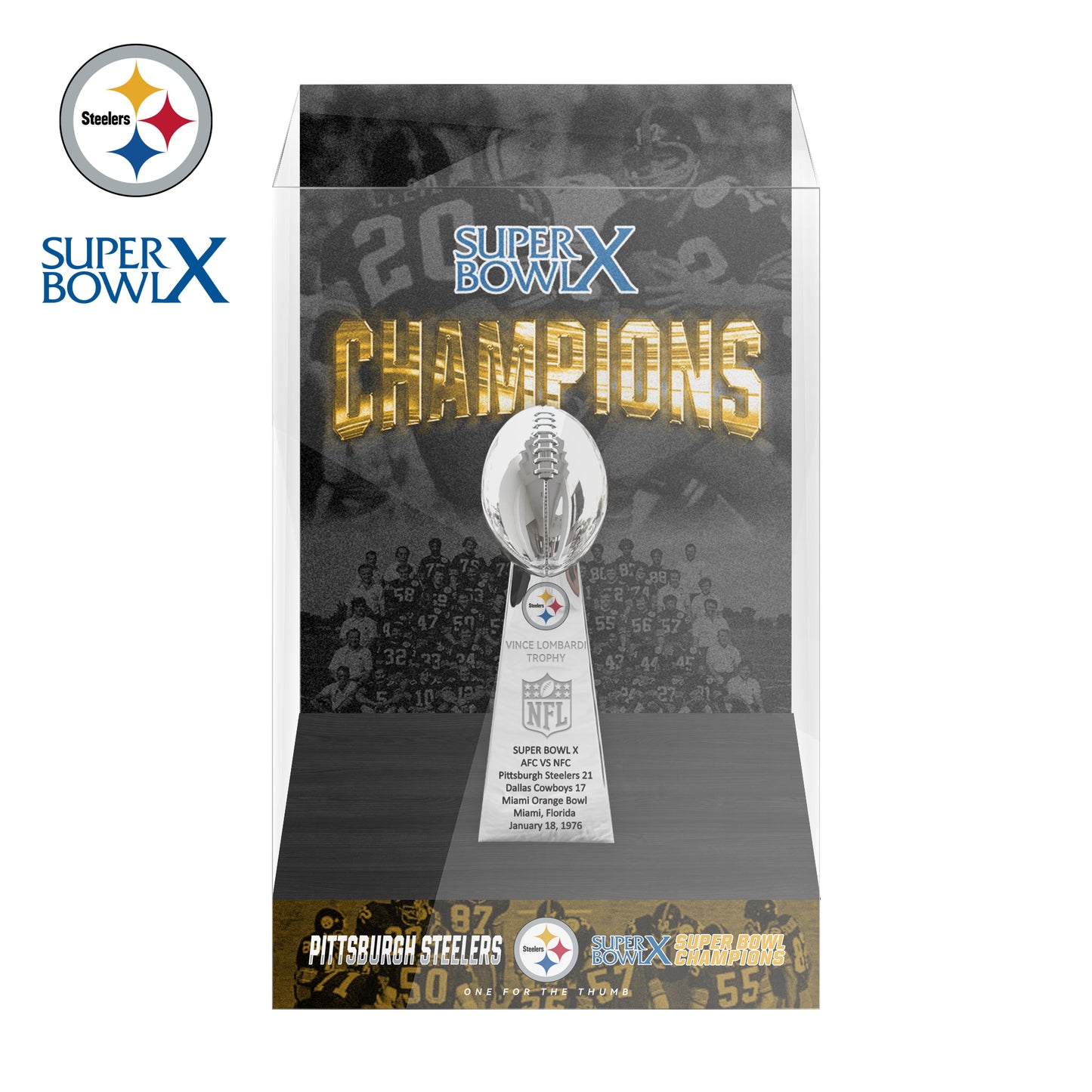 1976 Pittsburgh Steelers Super Bowl X Championship Trophy Display Case