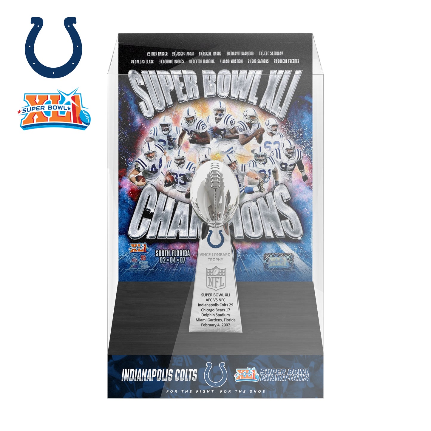 2007 Indianapolis Colts Super Bowl XLI Championship Trophy Display Case