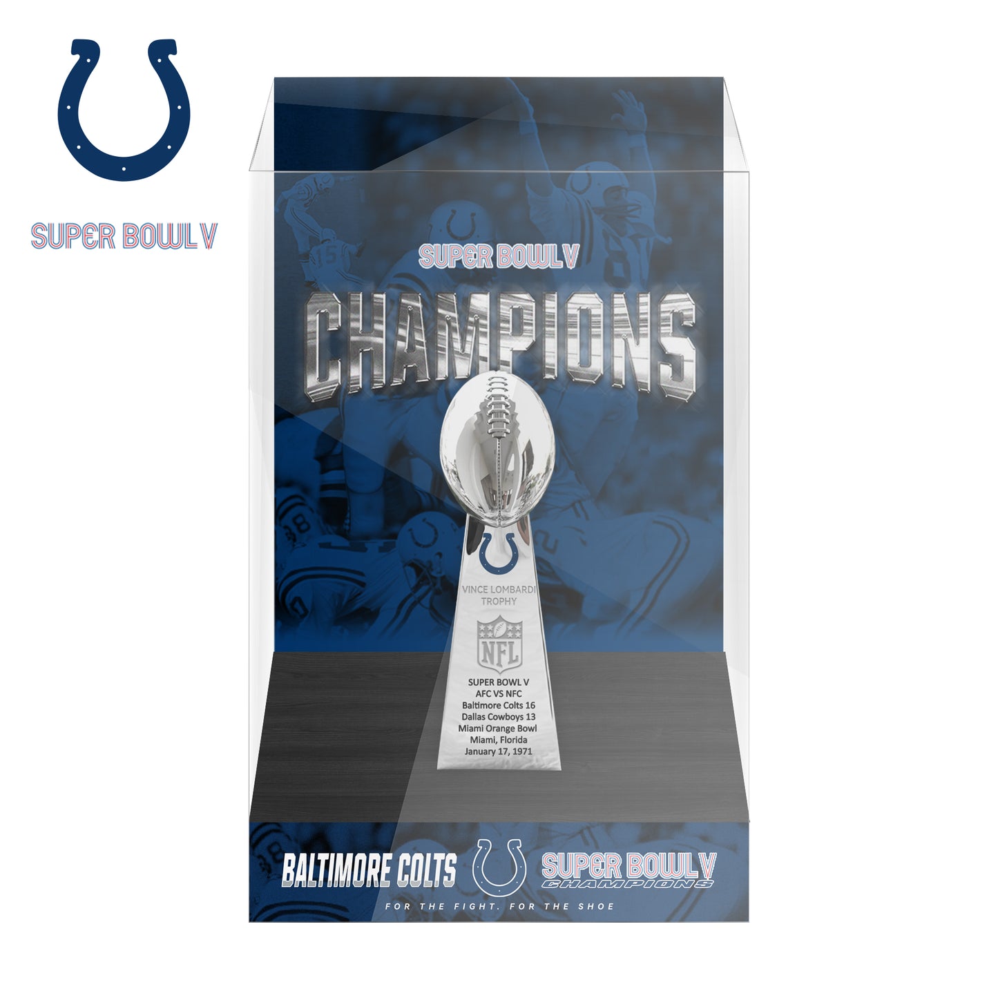 1971 Indianapolis Colts Super Bowl V Championship Trophy Display Case