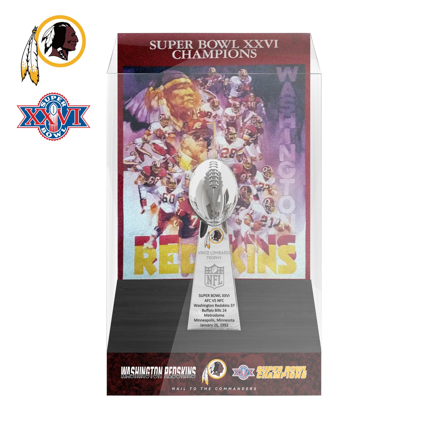 1992 Washington Redskins Super Bowl XXVI Championship Trophy Display Case