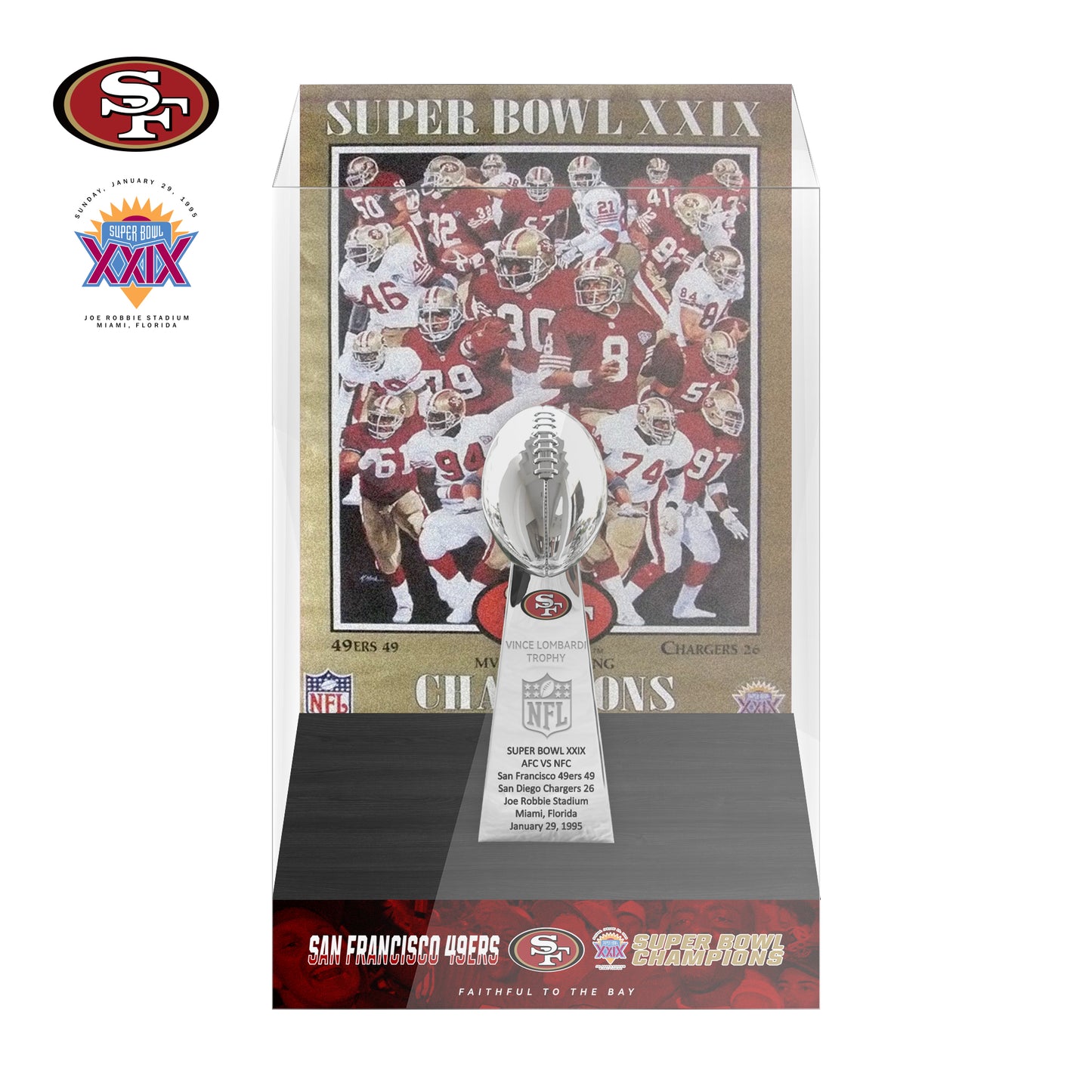 1995 San Francisco 49ers Super Bowl XXIX Championship Trophy Display Case