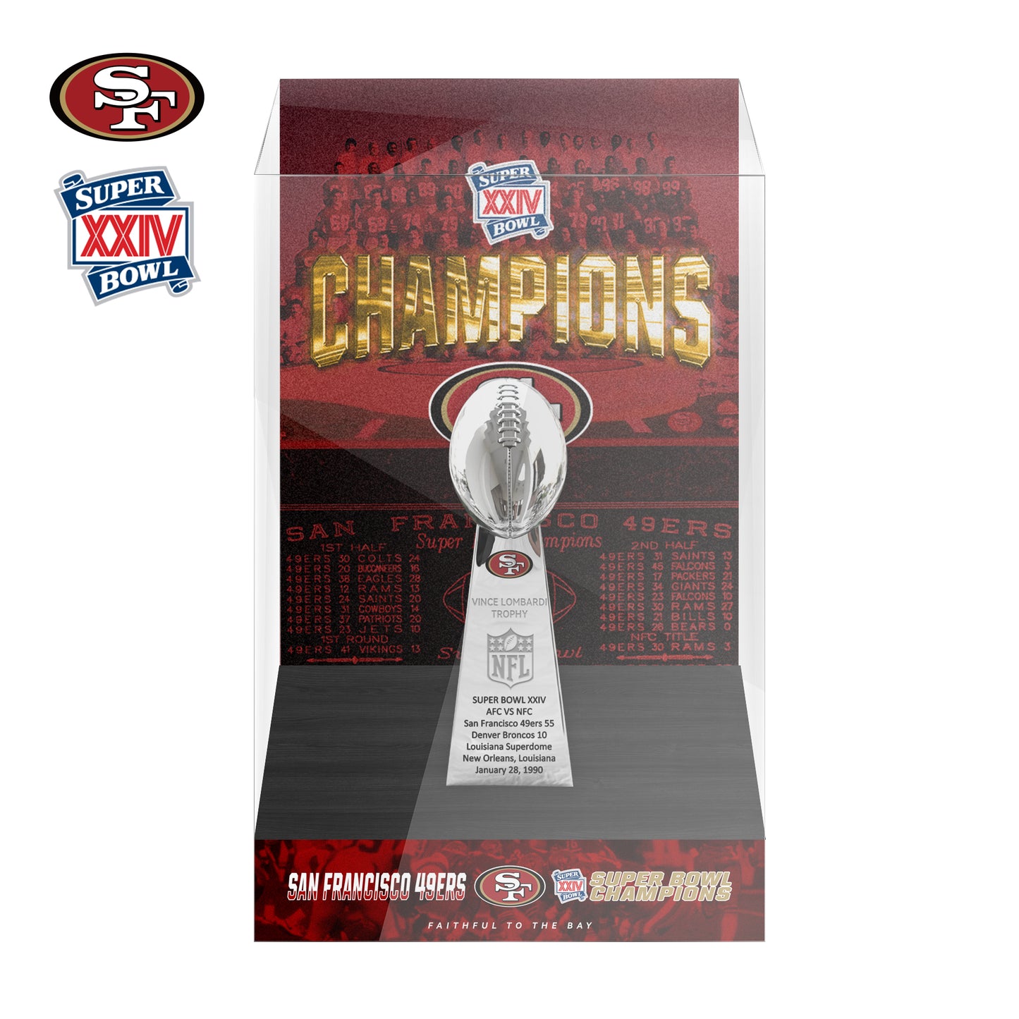1990 San Francisco 49ers Super Bowl XXIX Championship Trophy Display Case