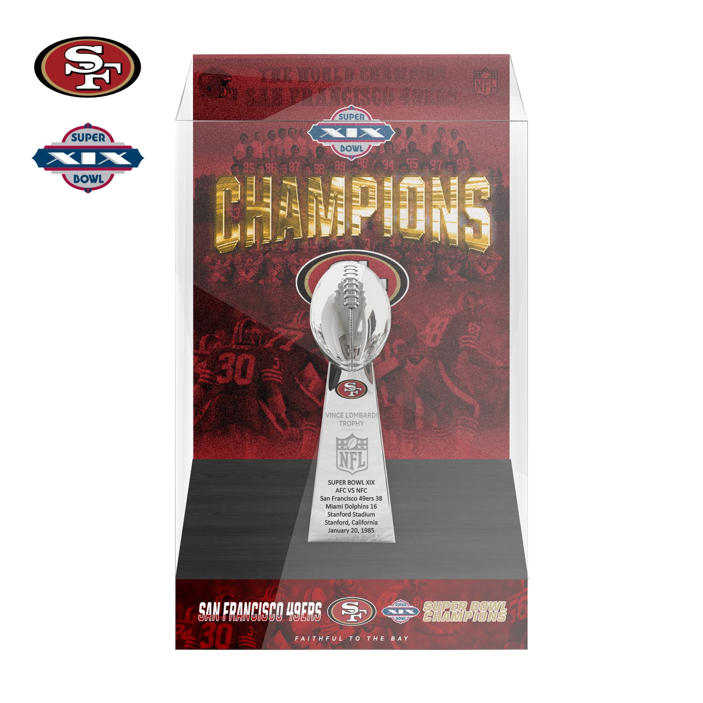 1985 San Francisco 49ers Super Bowl XIX Championship Trophy Display Case