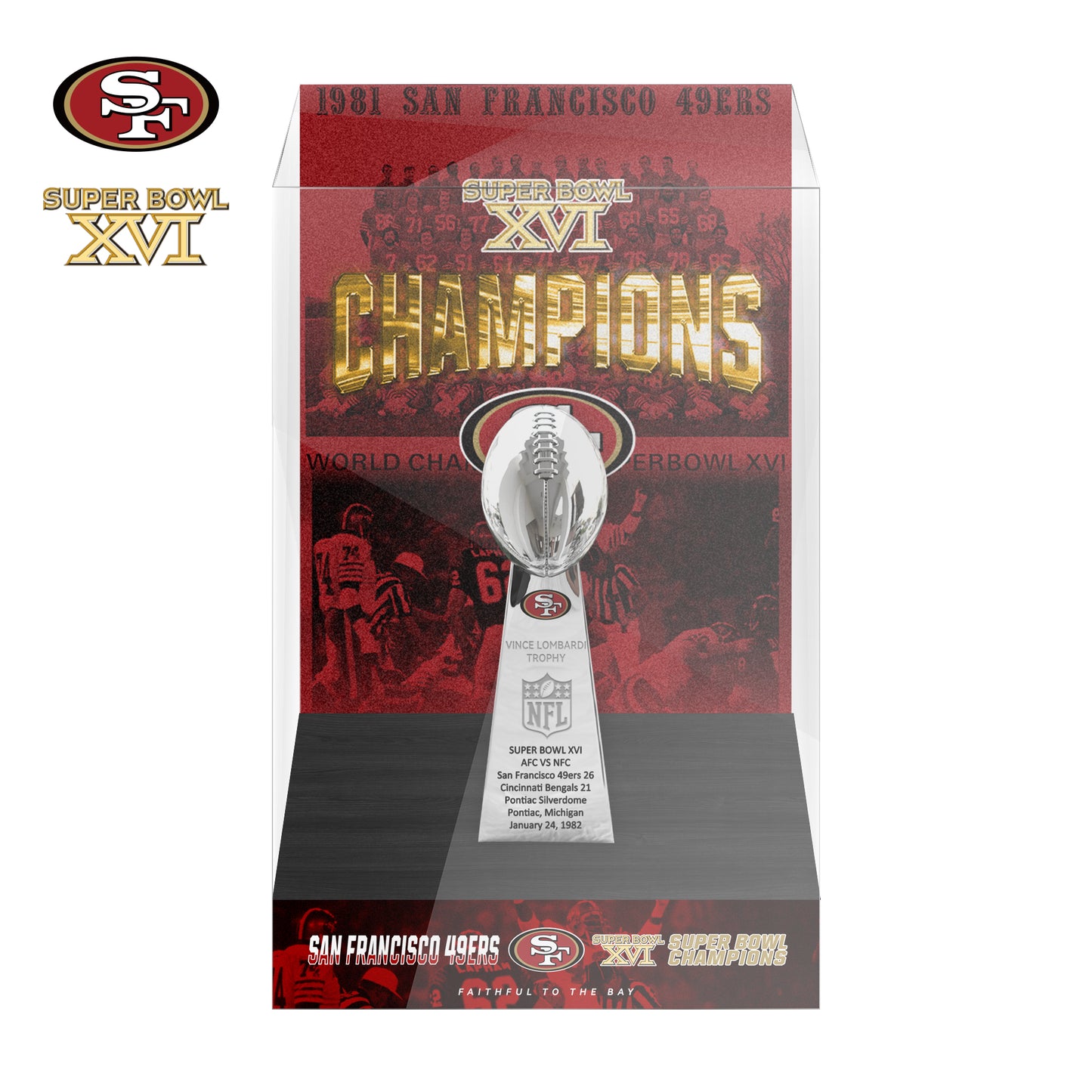 1982 San Francisco 49ers Super Bowl XVI Championship Trophy Display Case