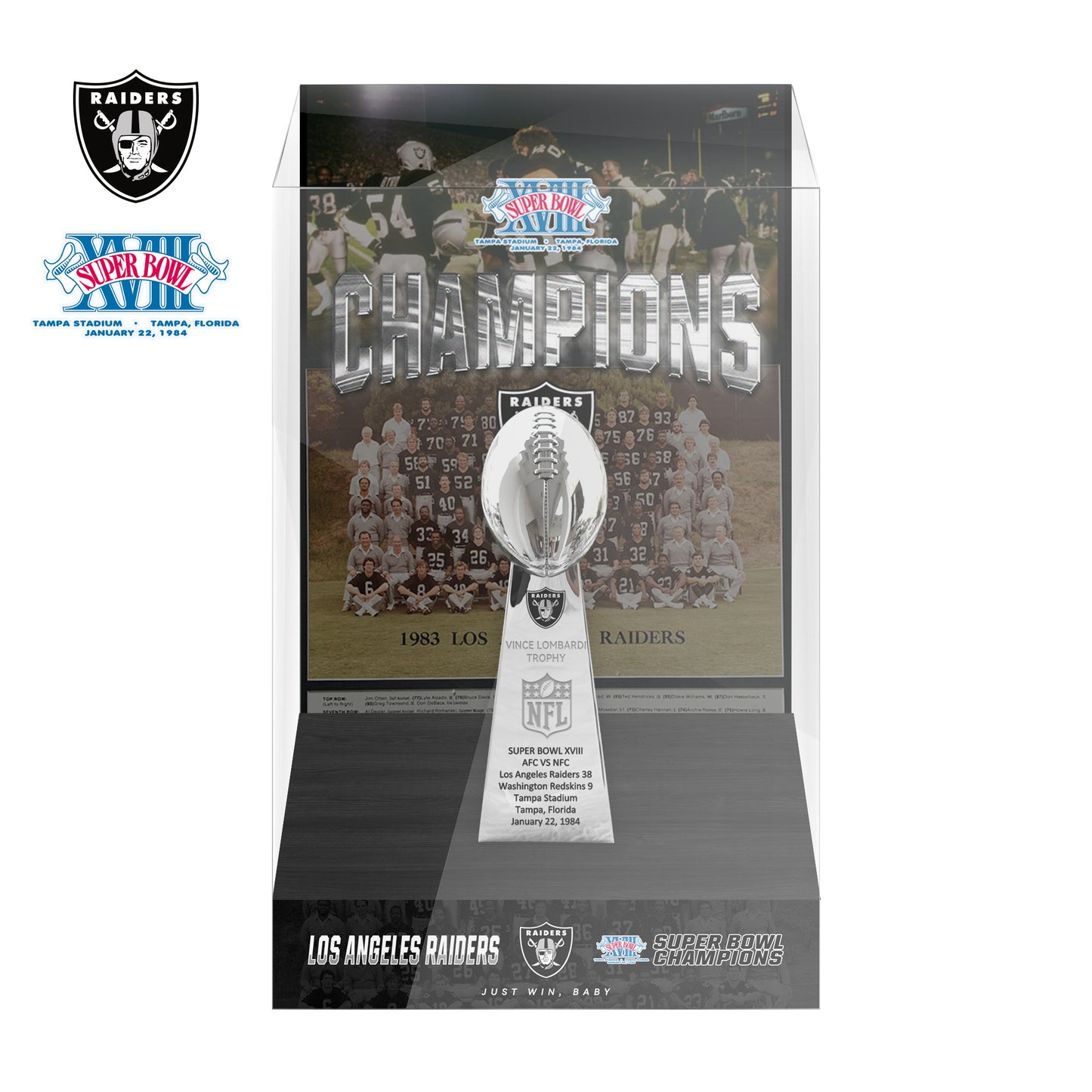1984 Las Vegas Raiders Super Bowl XVIII Championship Trophy Display Case