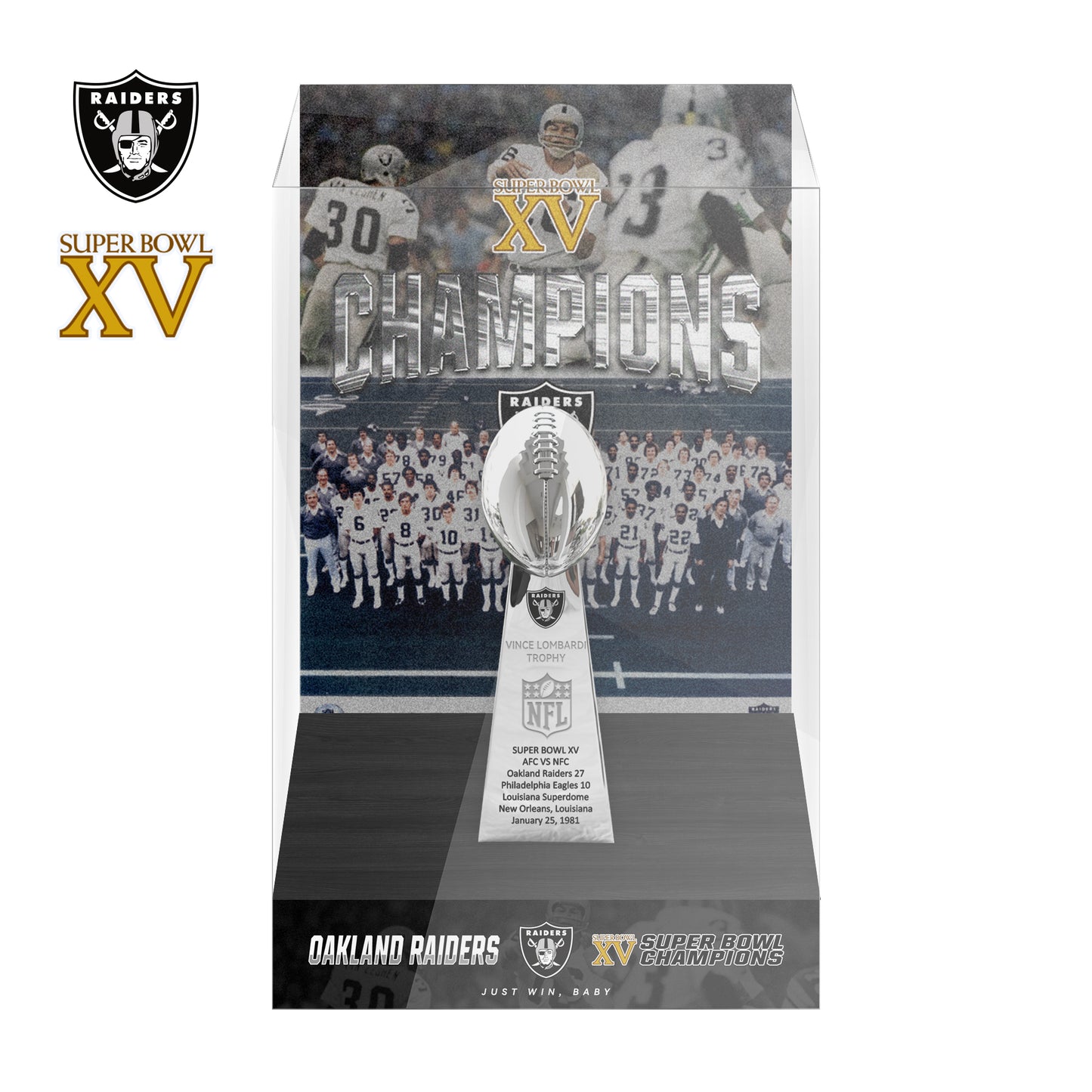 1981 Las Vegas Raiders Super Bowl XV Championship Trophy Display Case